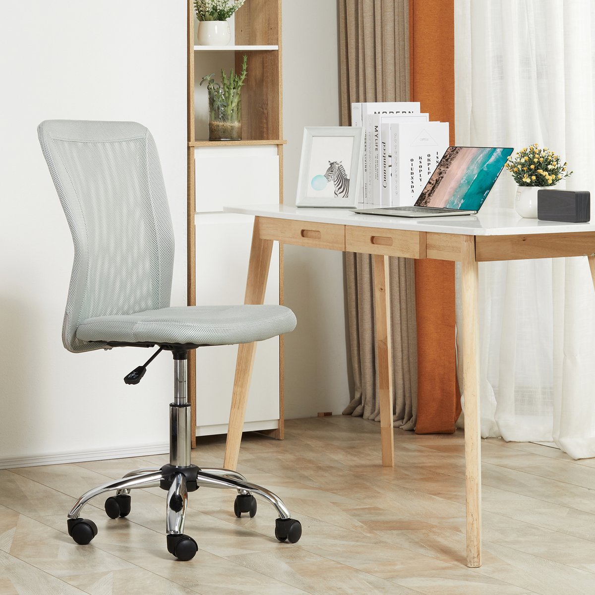 chaise de bureau Polyester Gris gris, HOMCOM