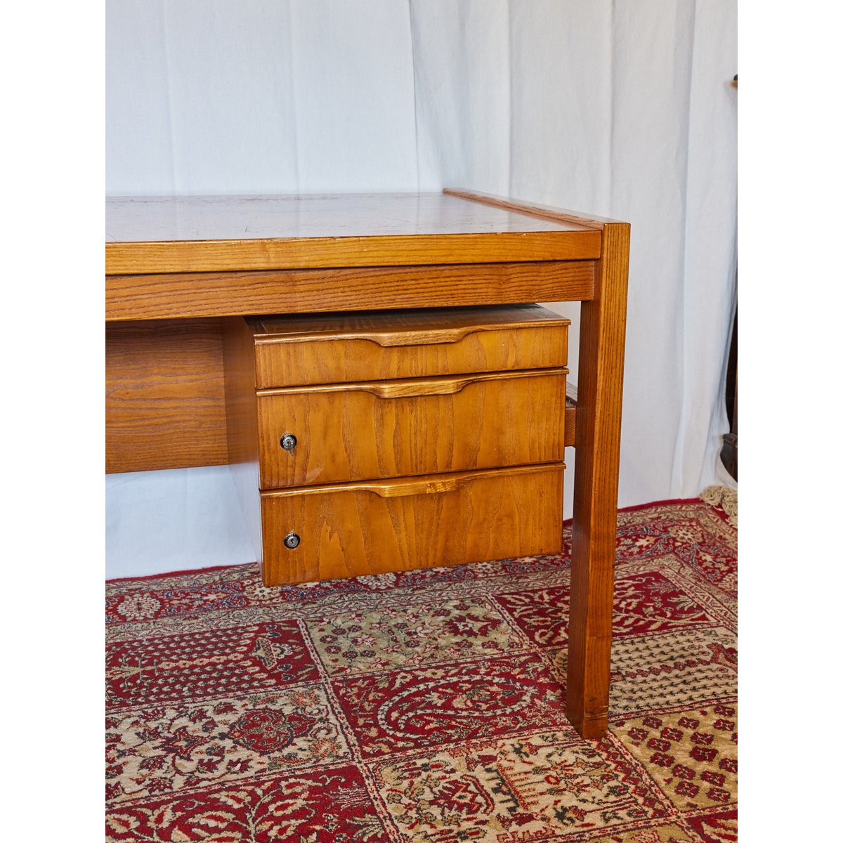 Bureau en chêne scandinave Yvan N°542 - Bon état bois clair, DEBONGOUT