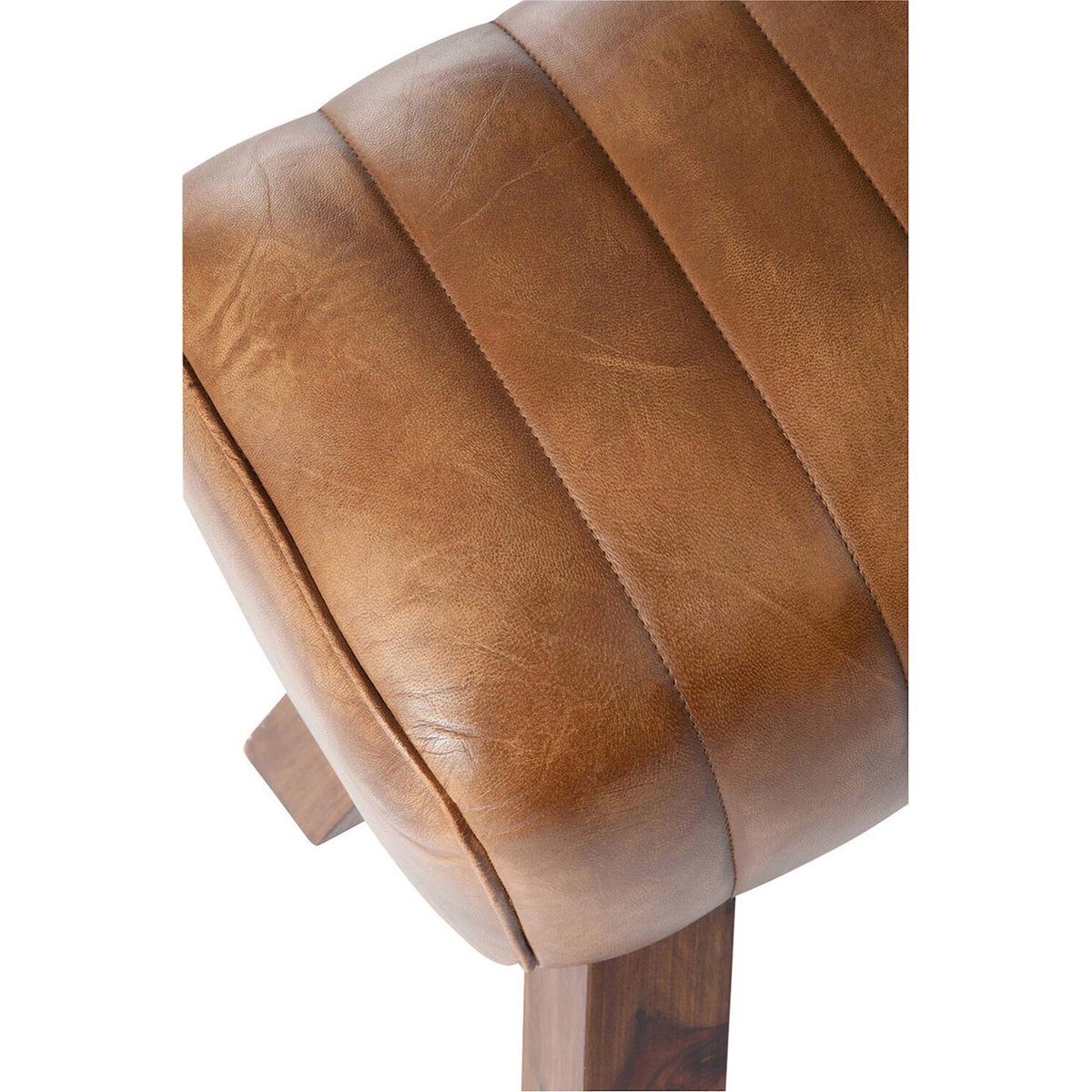 Banc de gym rectangulaire en cuir et bois cognac cuir marron bois foncé, RECOLLECTION