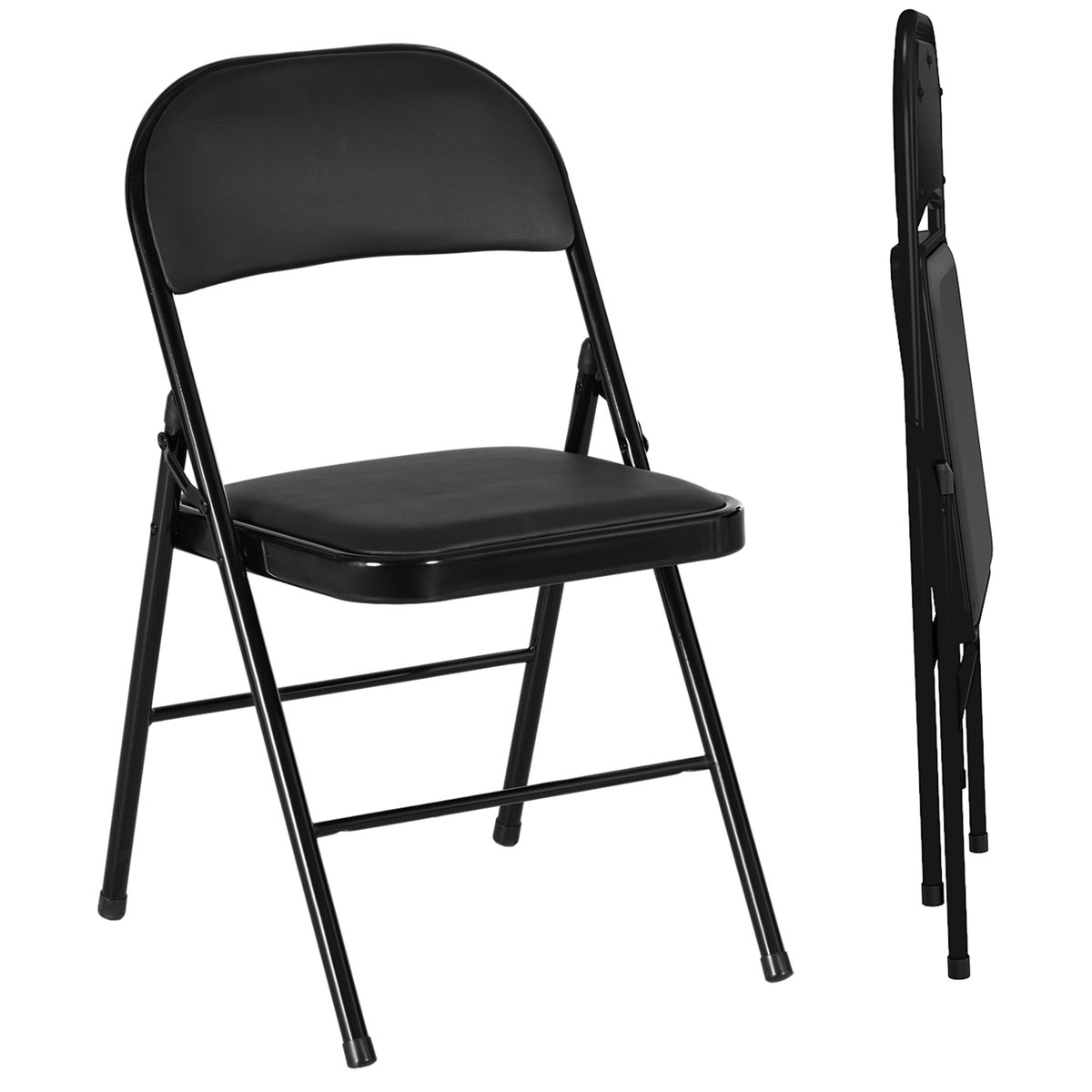 Chaise pliante Revêtement synthétique Noir noir, HOMCOM