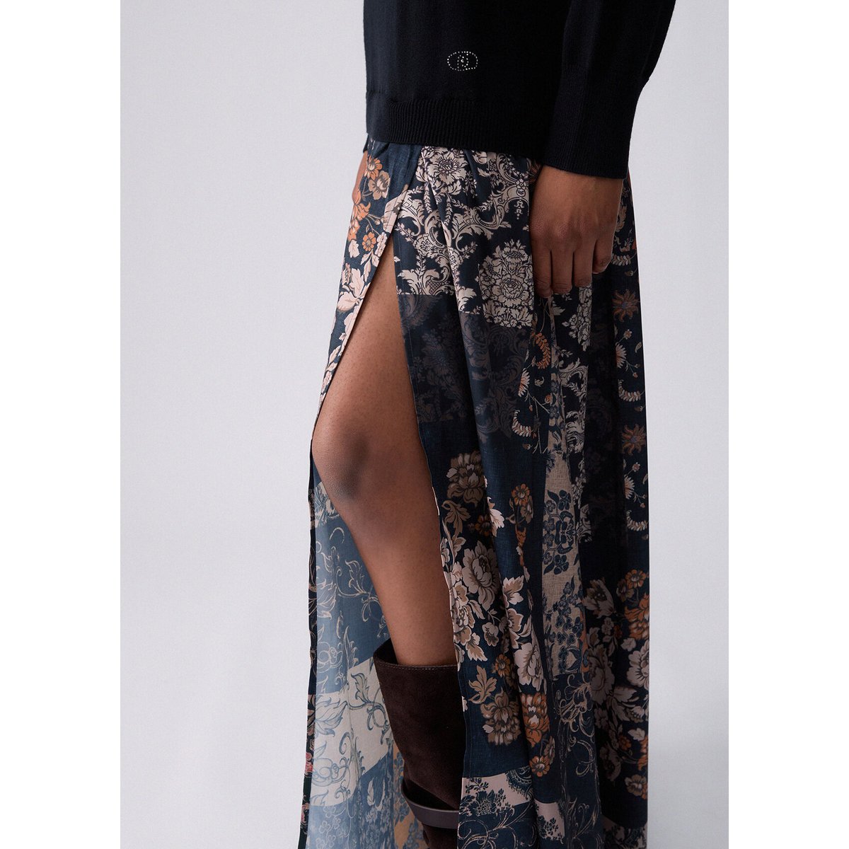 Robe longue en mélange de laine noir et beige, LIU JO