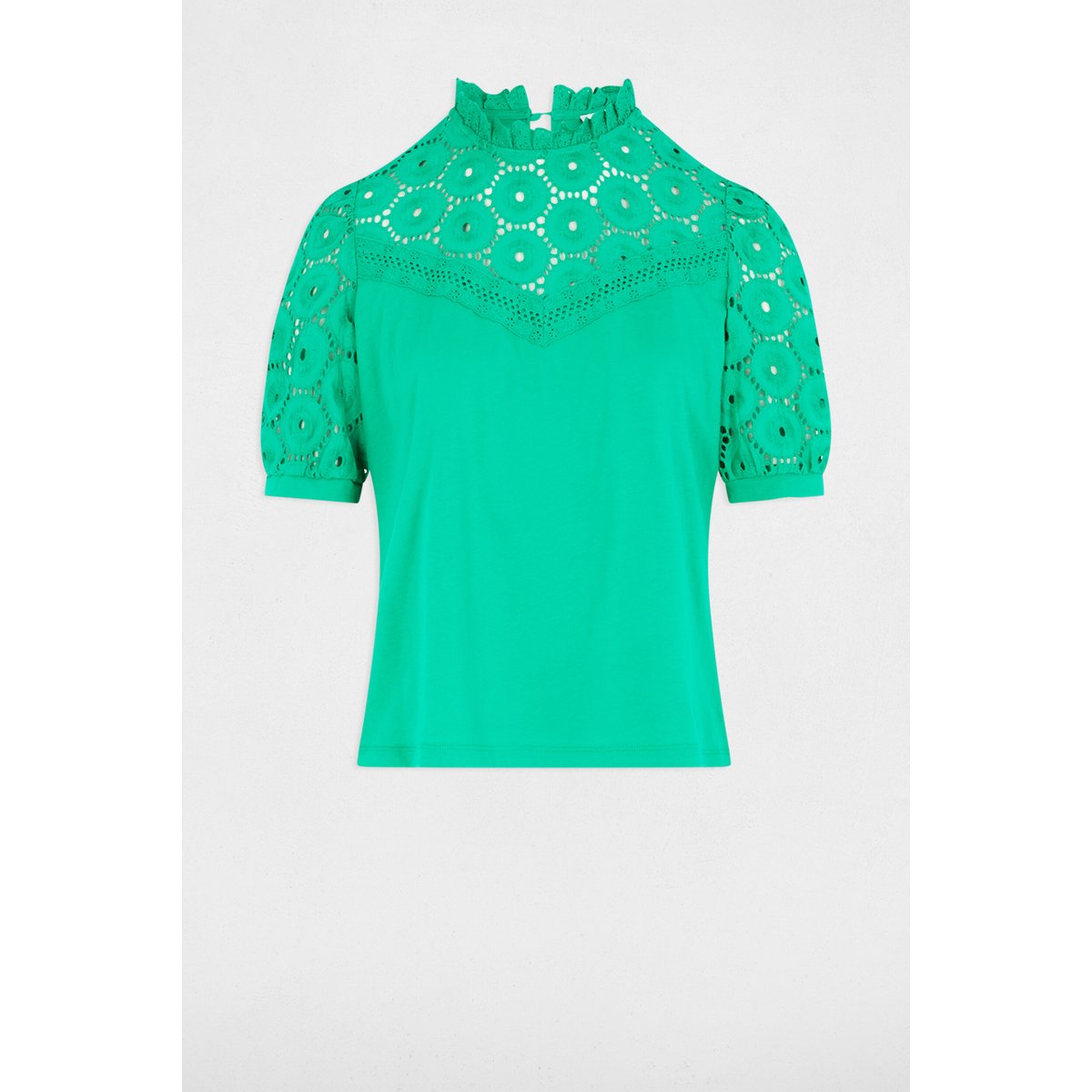 T-shirt manches courtes brodé vert émeraude, MORGAN