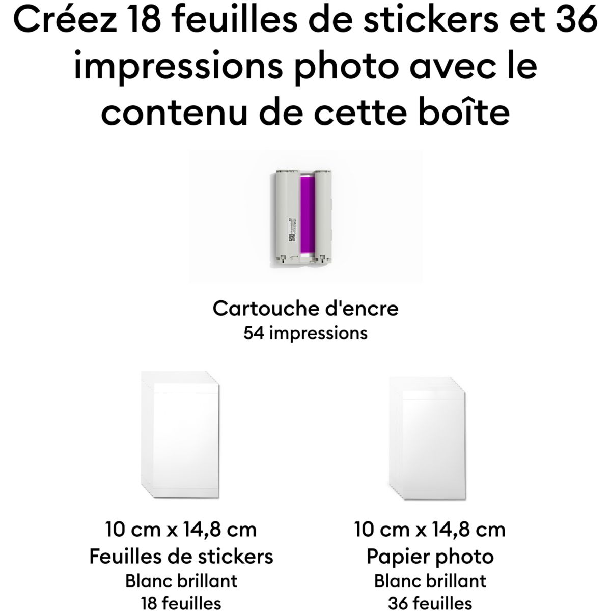 Accessoire Pix LT 36f photo +18f sticker+ 2 encres couleur unique, CRICUT