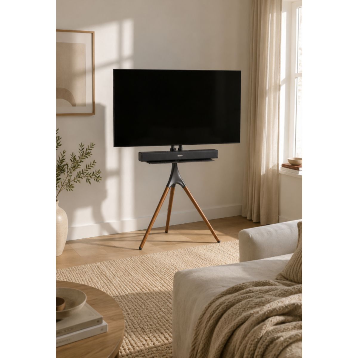 Pied TV bois Pablo 45-65 pouces couleur unique, ADEQWAT