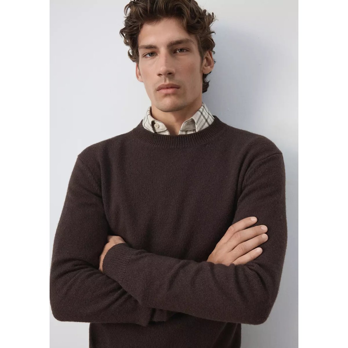 Pull-over maille laine mélangée chocolat, MANGO MAN