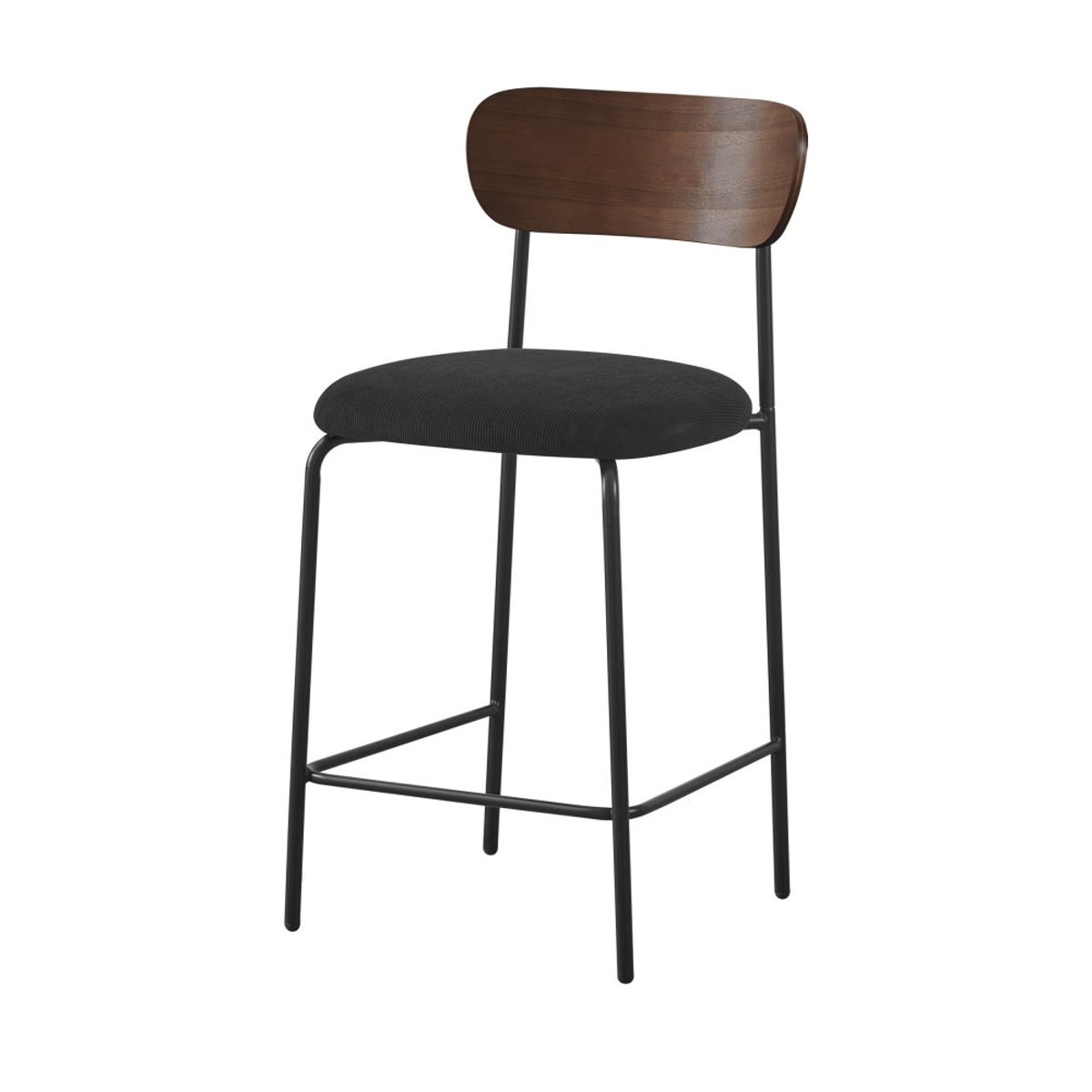 Lot de 2 chaises de bar bois foncé velours côtelé et métal H65cm- JESS noir, DRAWER
