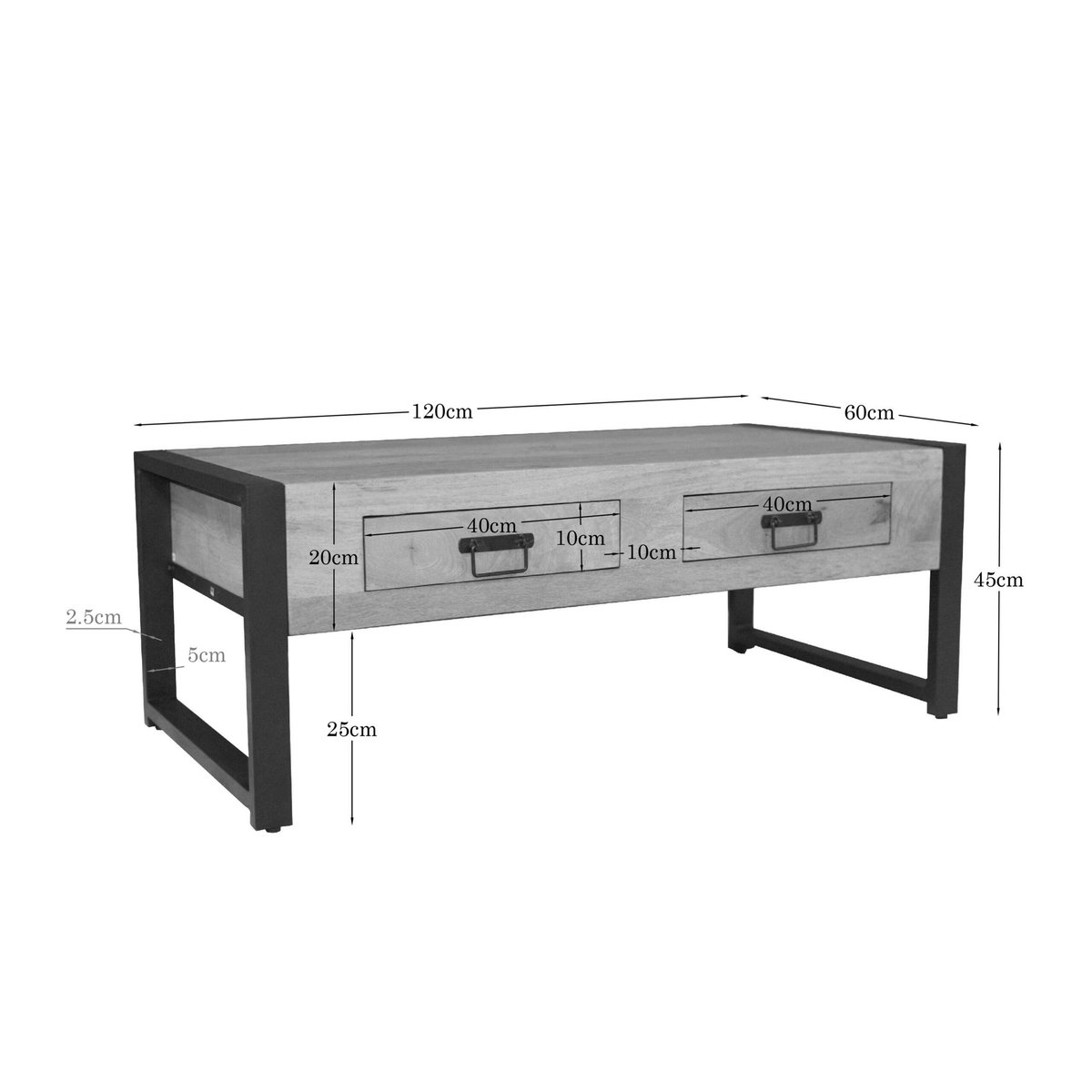 Table basse bois/métal 2 tiroirs MILORA bois clair, PIER IMPORT