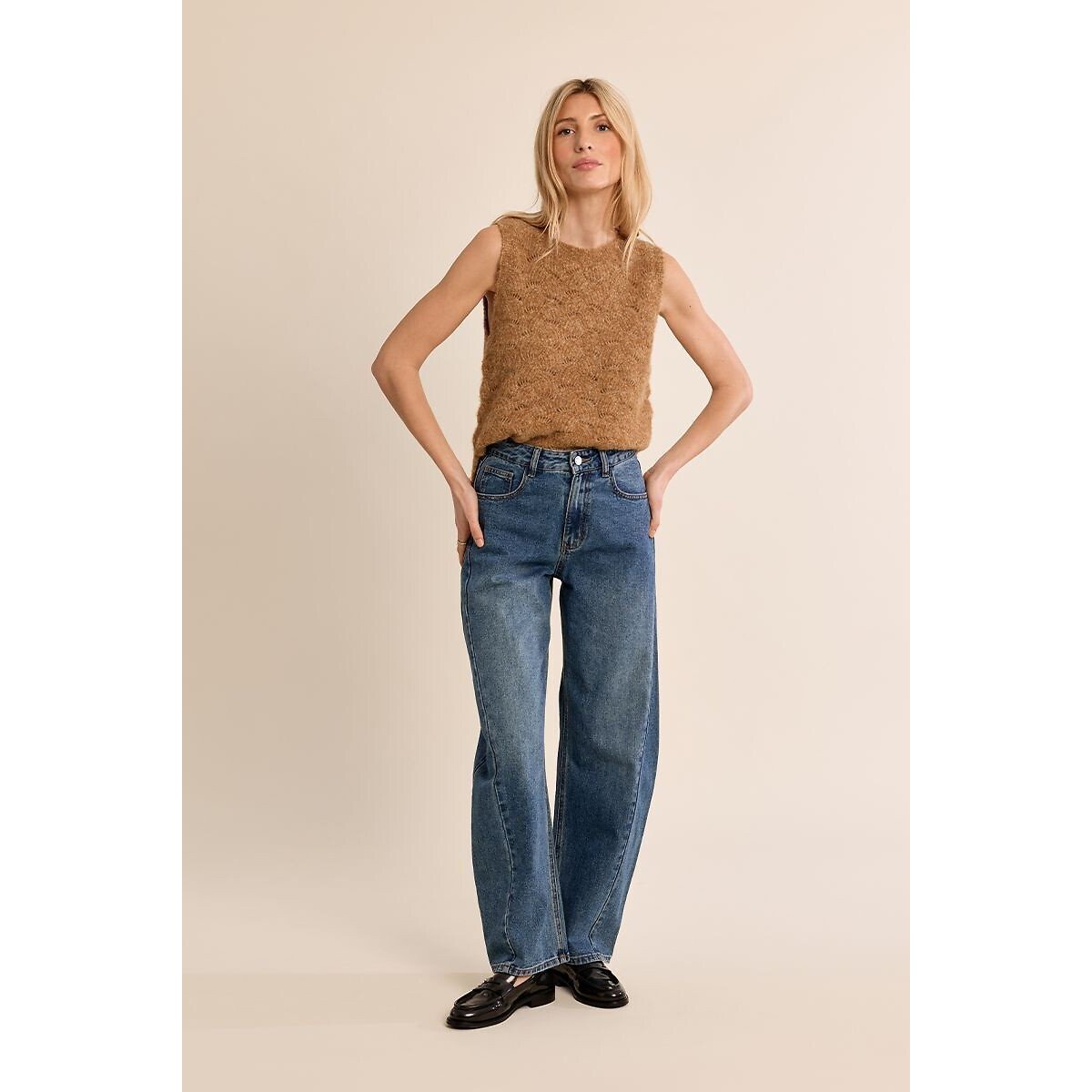 Pull sans manches col rond camel, MOLLY BRACKEN