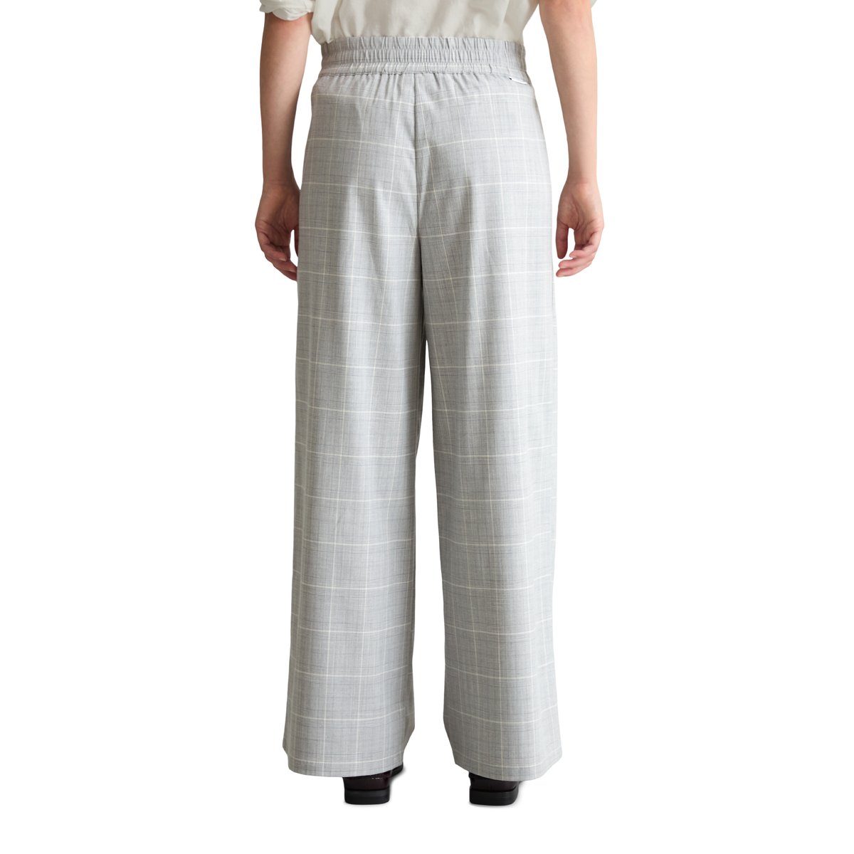 Pantalon large à carreaux en polyester-viscose extensible gris, MARC O’POLO DENIM