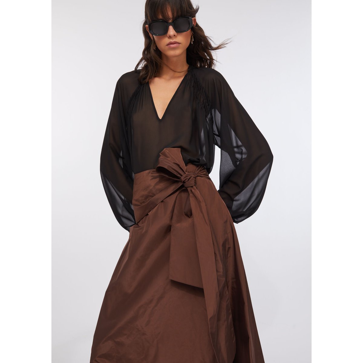 Jupe longue en taffetas marron foncé, LIU JO