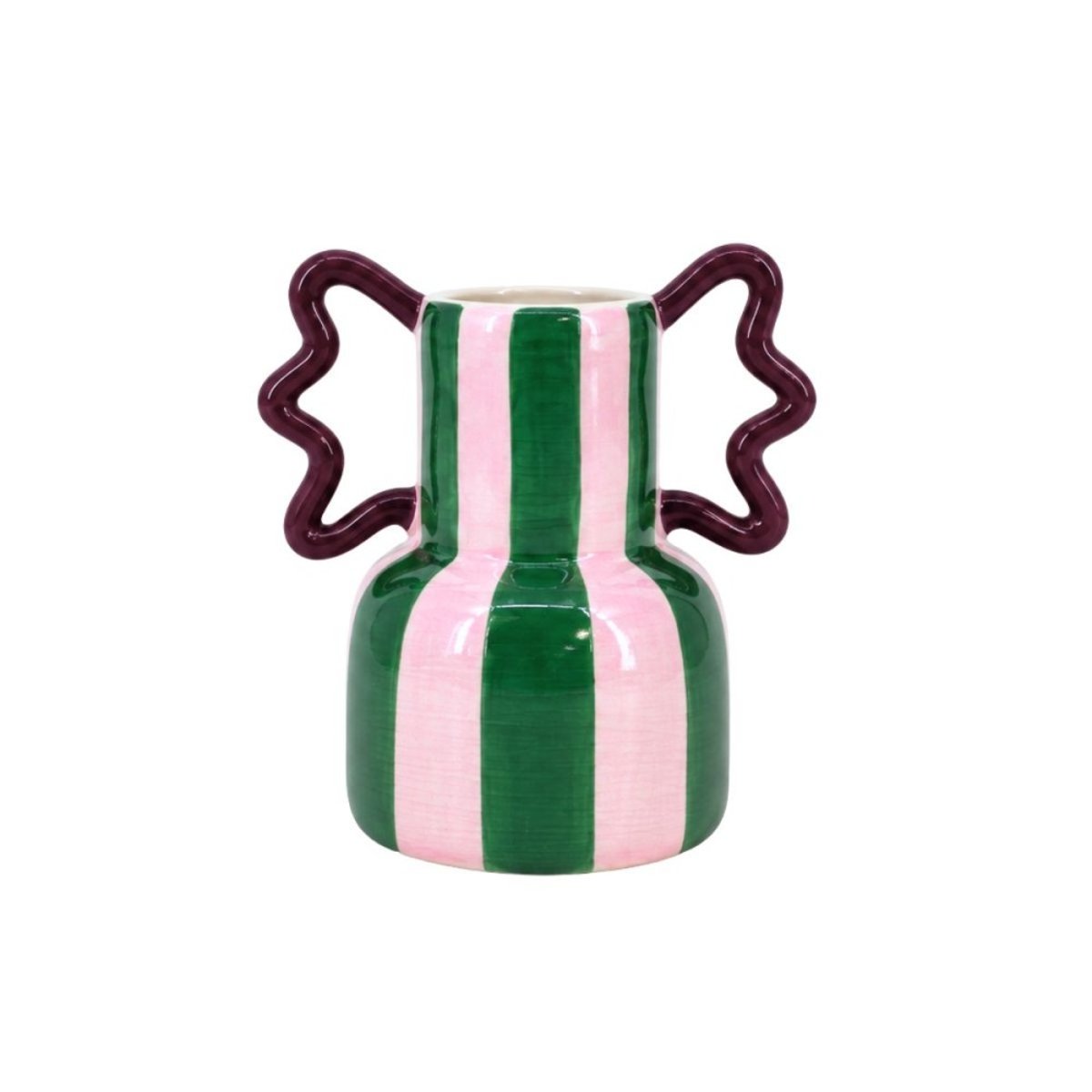 Vase fantaisie rayé et en céramique, H21cm vert, ORNAMI