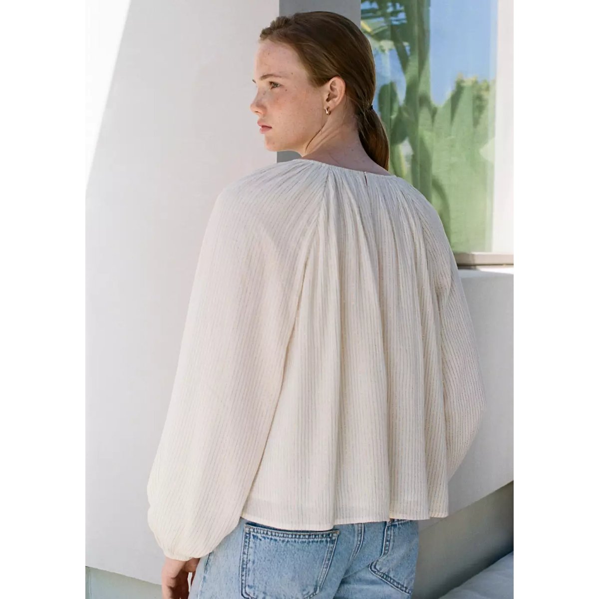 Blouse à rayures métallisées et ornements blanc cassé, MANGO TEEN