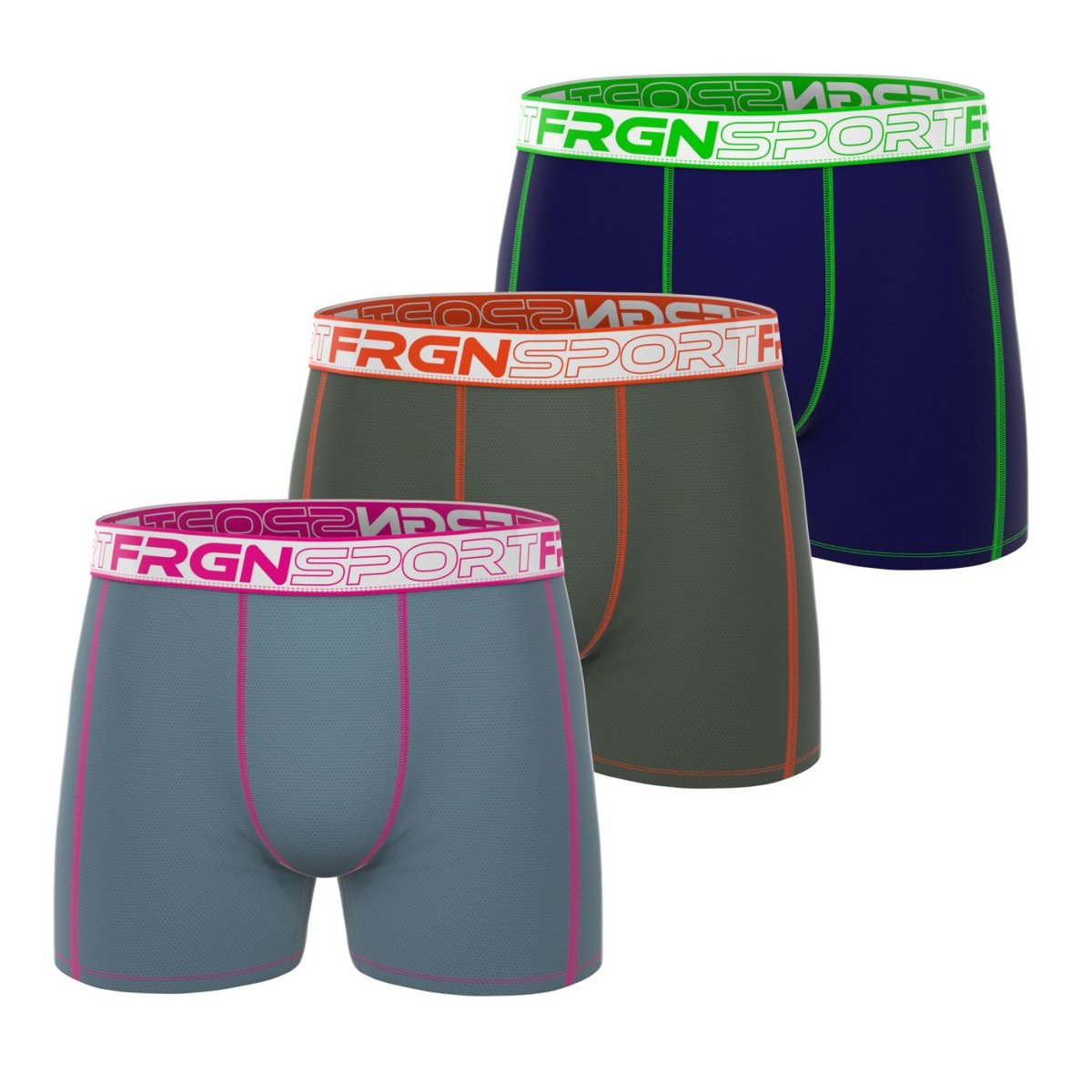Lot De 3 Boxers Sport rose/blanc/gris/orange/kaki/bleu foncé/vert fluo, FREEGUN
