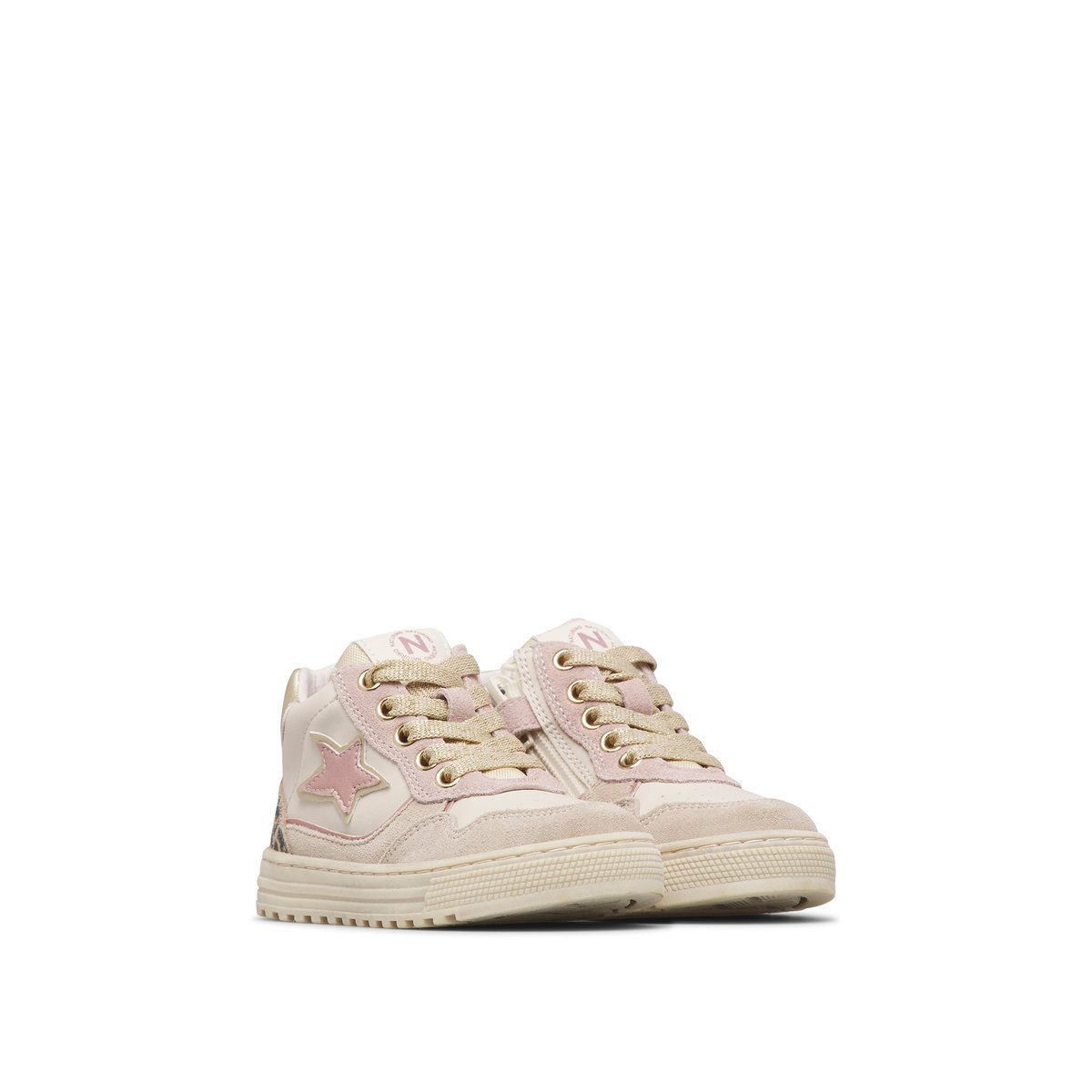 Baskets hautes en cuir et velours HESS HIGH 3 ZIP. blanc-beige-rose poudré, NATURINO