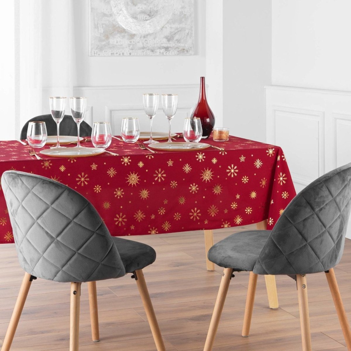 Nappe Rectangulaire 150x240 Imprimé Métallisé Rouge Et Doré rouge, DECORATIE