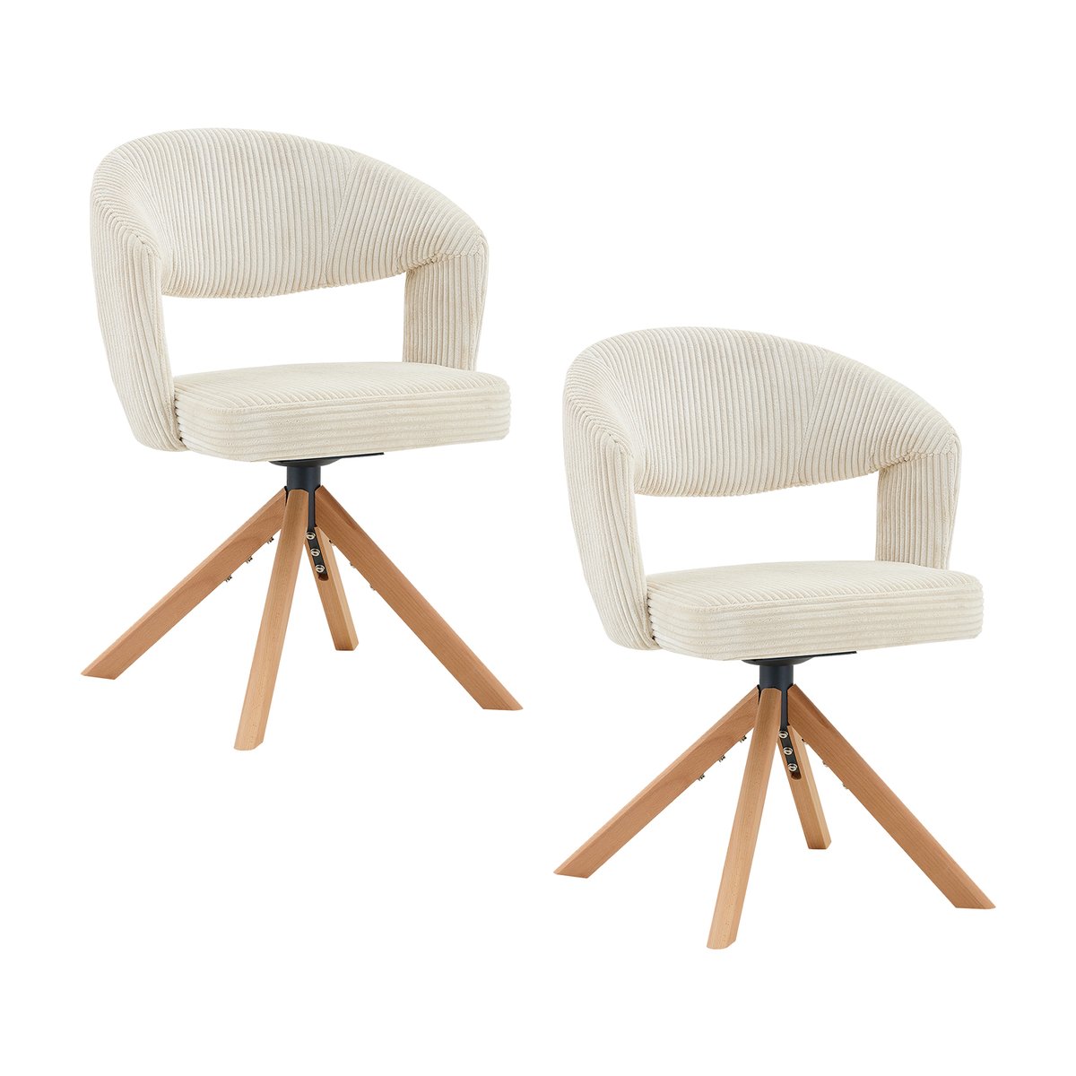 Lot de 2 fauteuils de salle à manger rotatif velours côtelé, CARMONDBCORD chêne beige, MEUBLES COSY