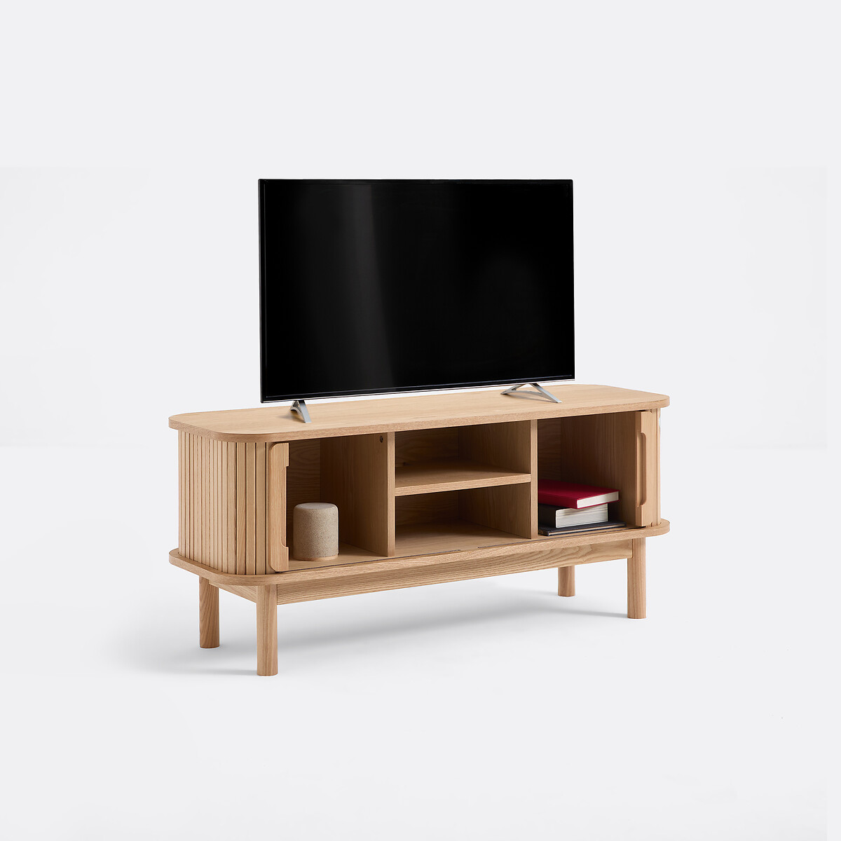 Mueble de TV de fresno y chapado, 2 puertas correderas, anchura de 120 cm, WAPONG roble teñido, LA REDOUTE INTERIEURS
