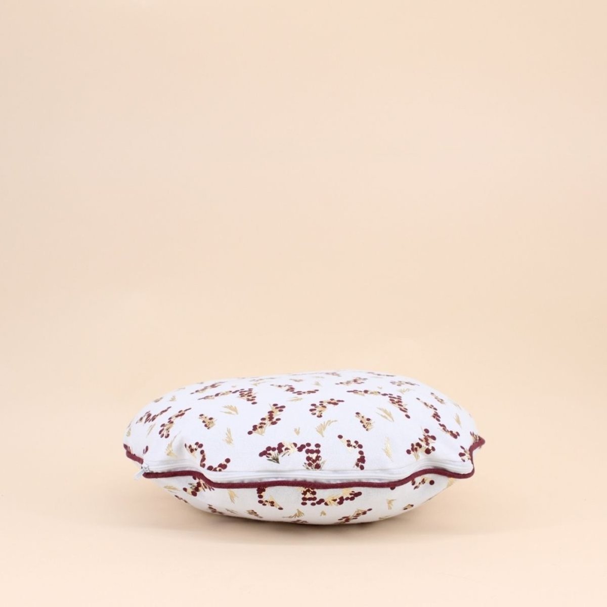 Coussin rond motifs fleuris 38cm blanc, ORNAMI