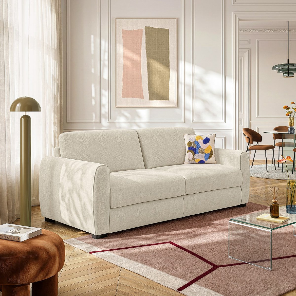 Canapé convertible polyester CANBERRA beige, HABITAT