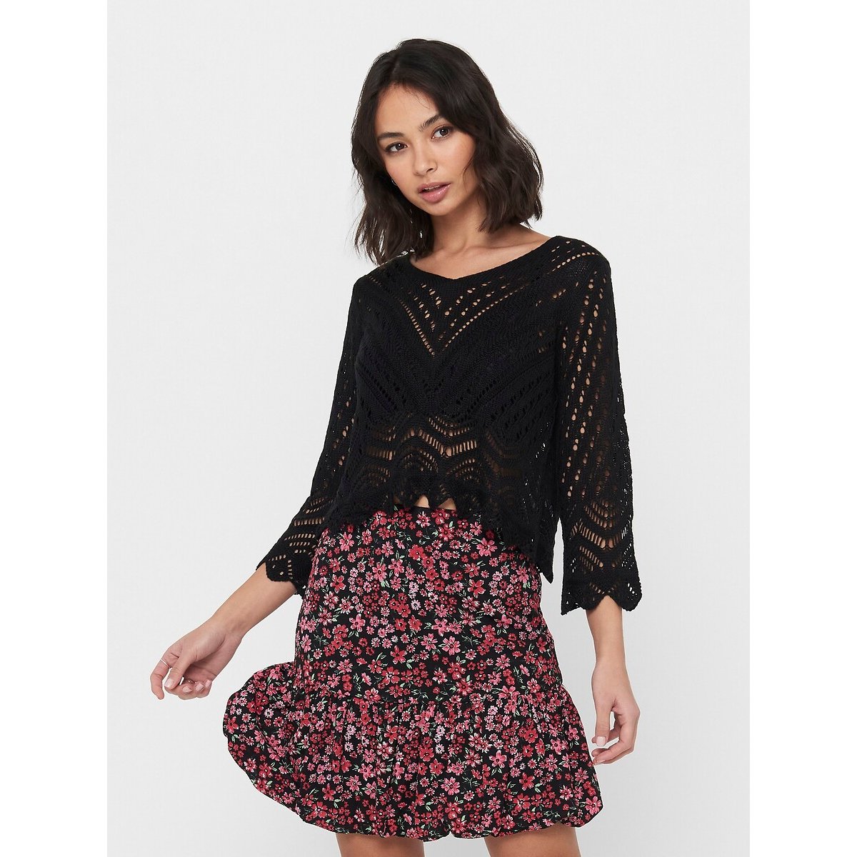 Pull court en crochet noir, JDY