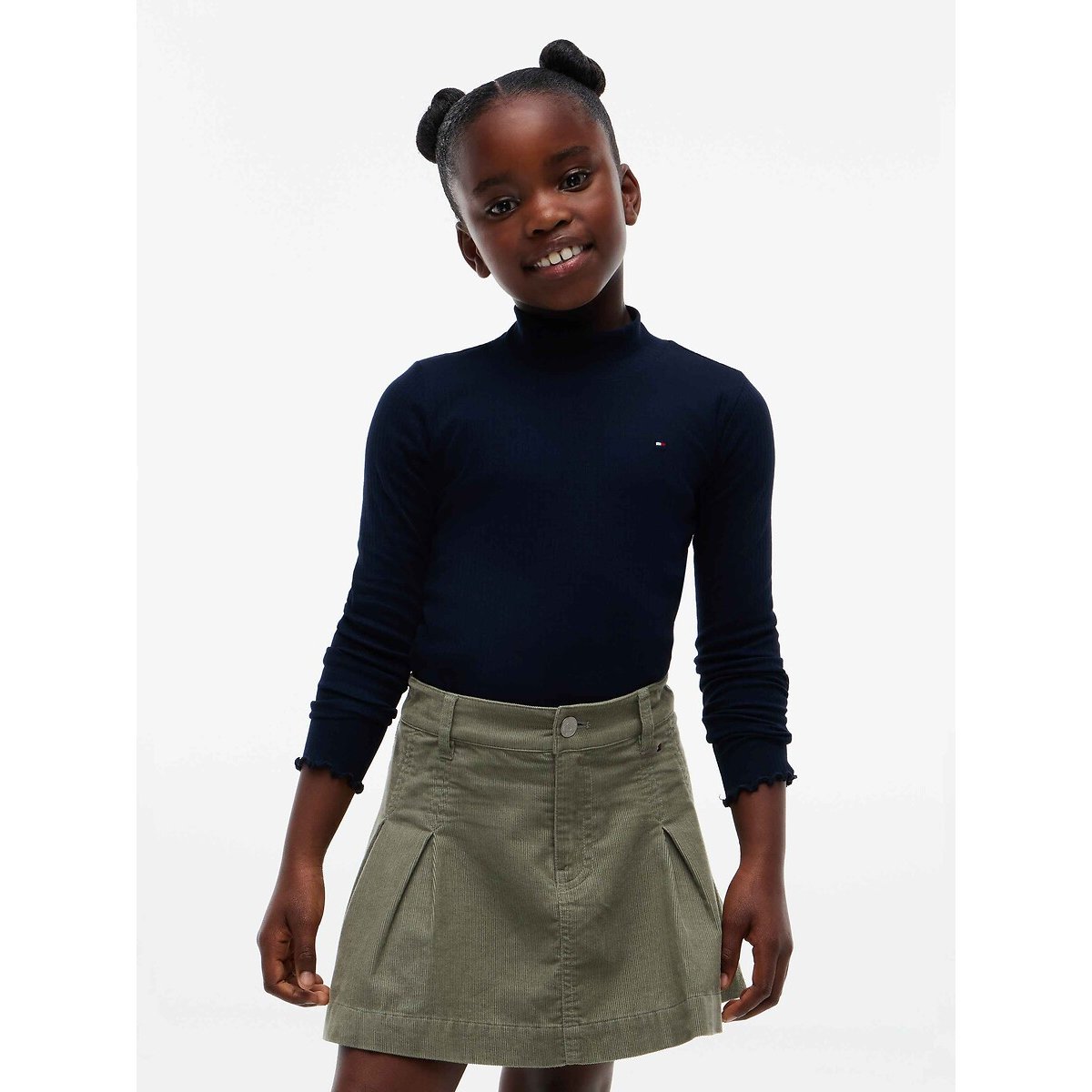 T-shirt manches longues, col montant, en côtes marine, TOMMY HILFIGER