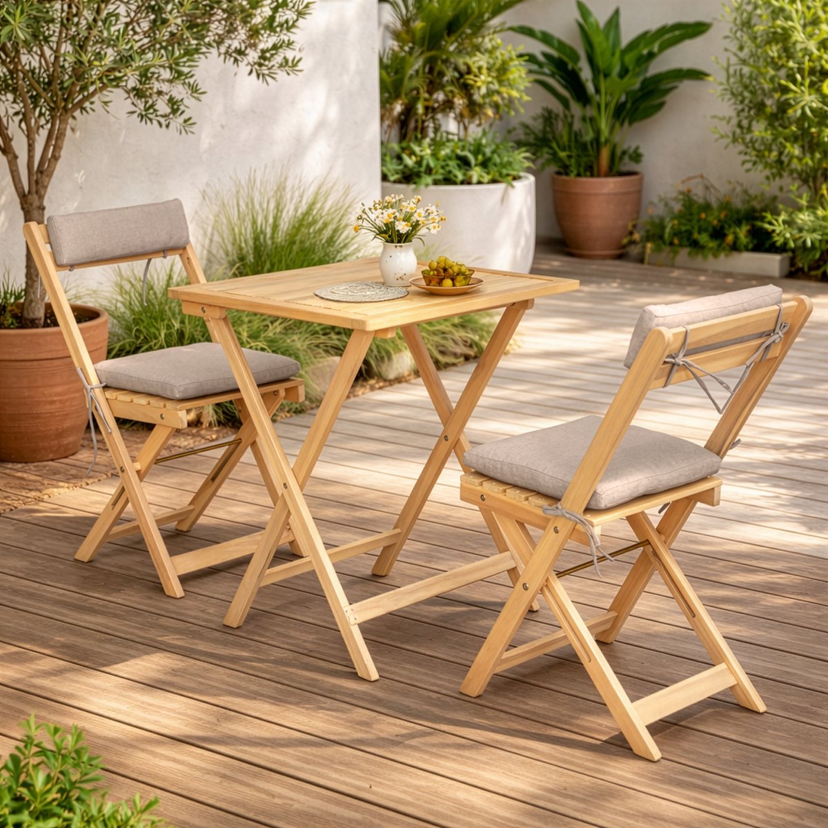 Ensemble table et chaises 2pl. acacia BENAGIL, BENAGIL beige, bois, HAPPY GARDEN