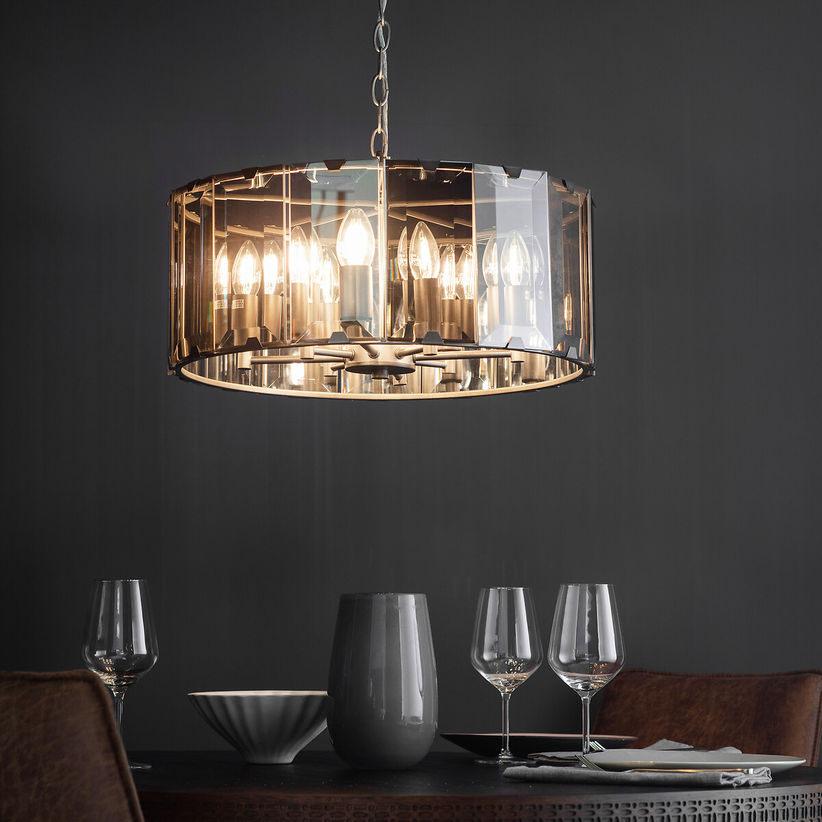 Clifton 8-Light Bevelled Glass Pendant Light grey, ÉDITÉ