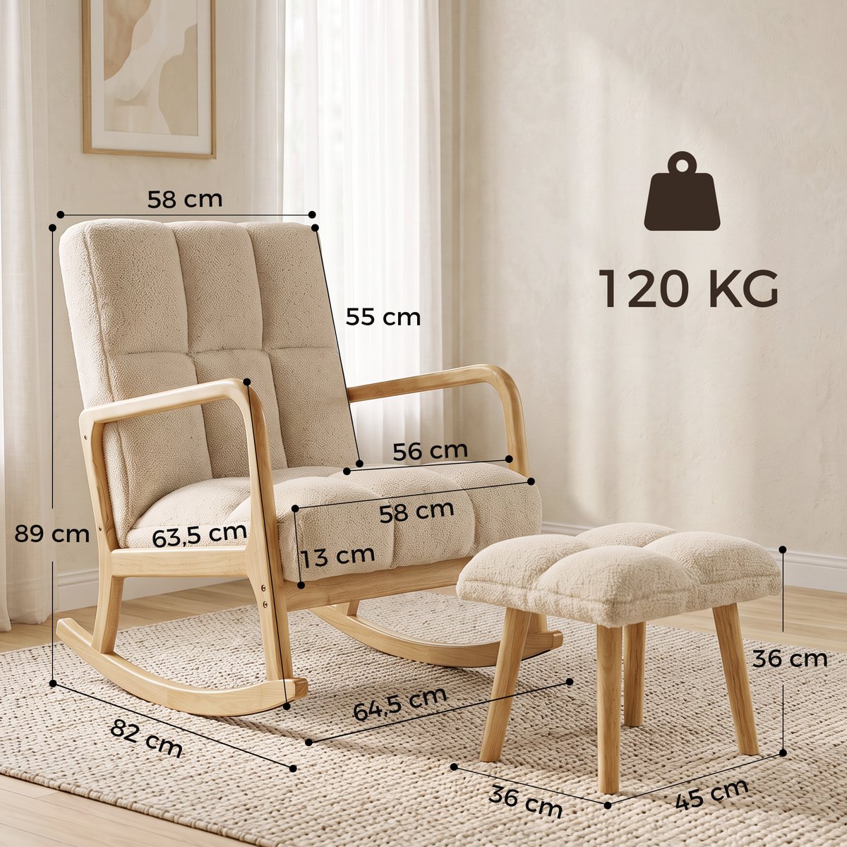 Ensemble de fauteuils à bascule Tissu beige, HOMCOM