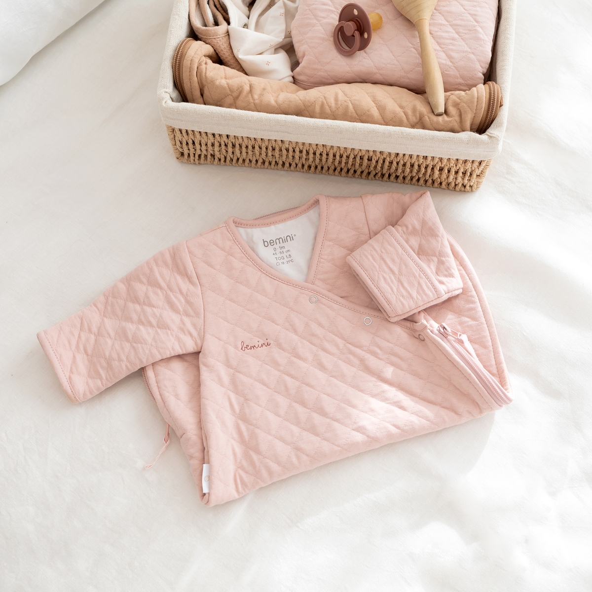 Gigoteuse avec moufles mi-saison - TOG 1.5 Matelassé confort blush, BEMINI