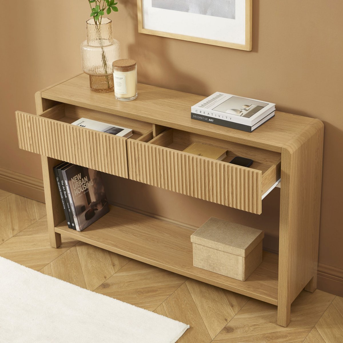 Console 2 tiroir en bois L120cm- PAULA bois clair, DRAWER