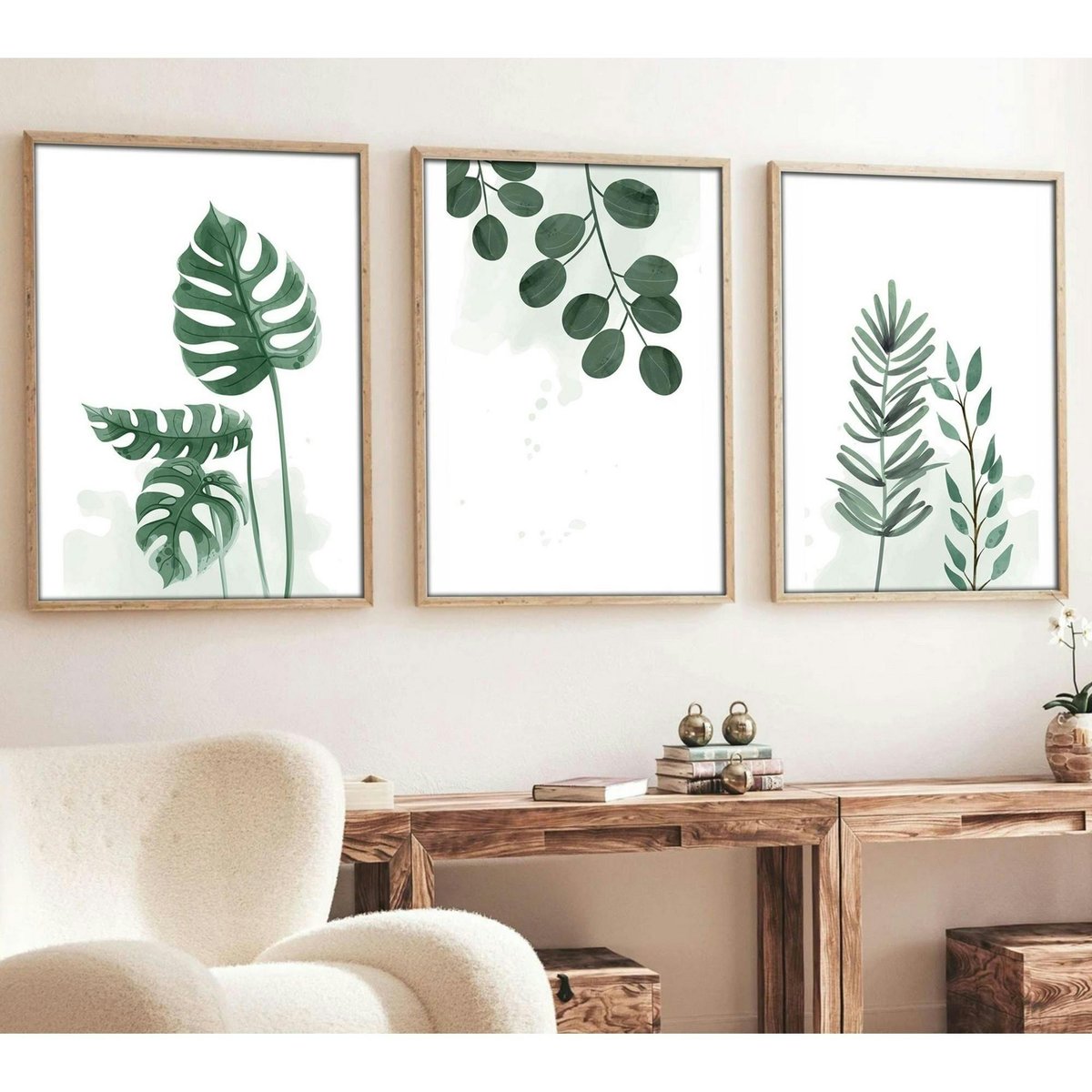 Tableau végétal minimaliste – détail feuillage ( lot de 3) vert, PIER IMPORT