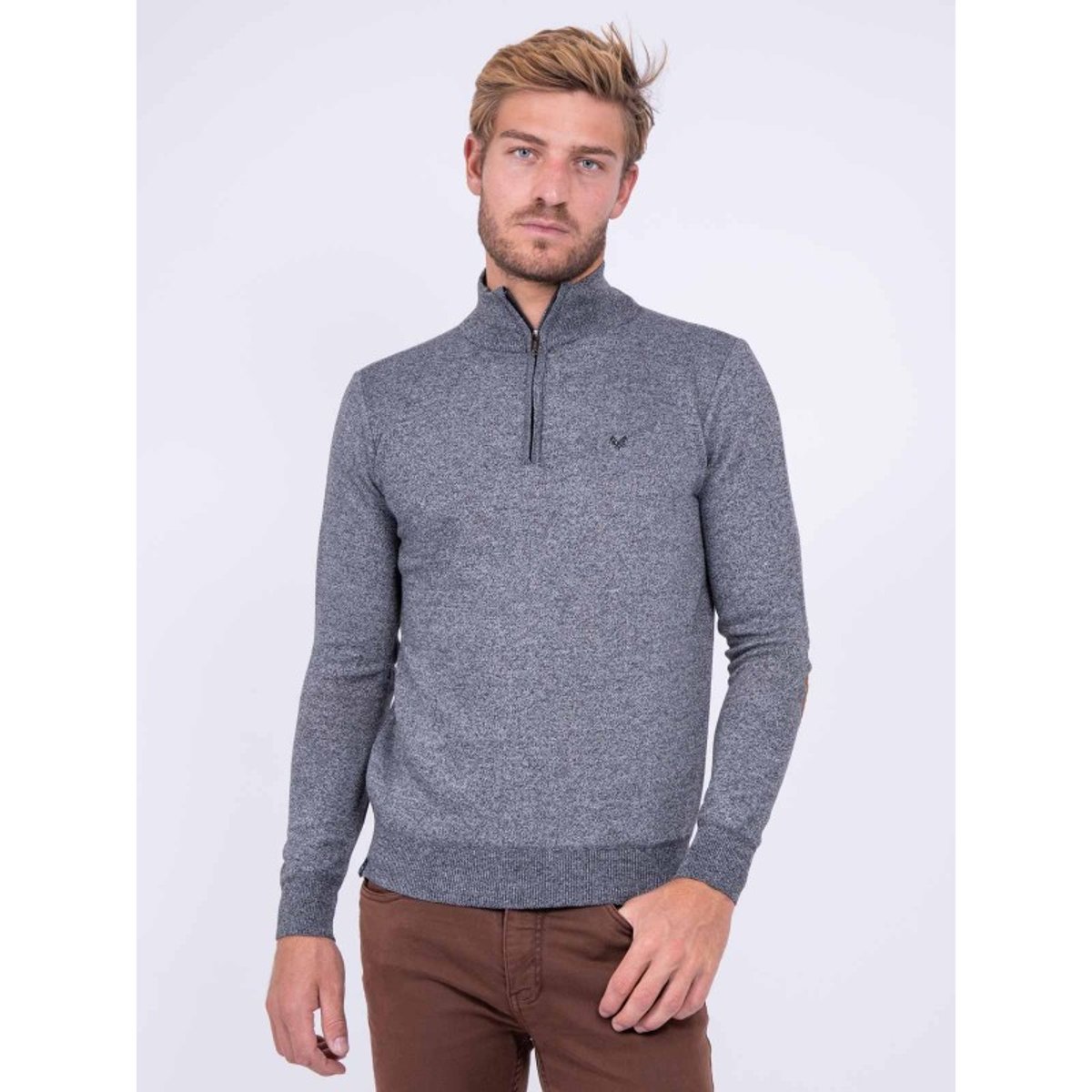Pull Col Montant Zippé Larko gris chiné, RITCHIE