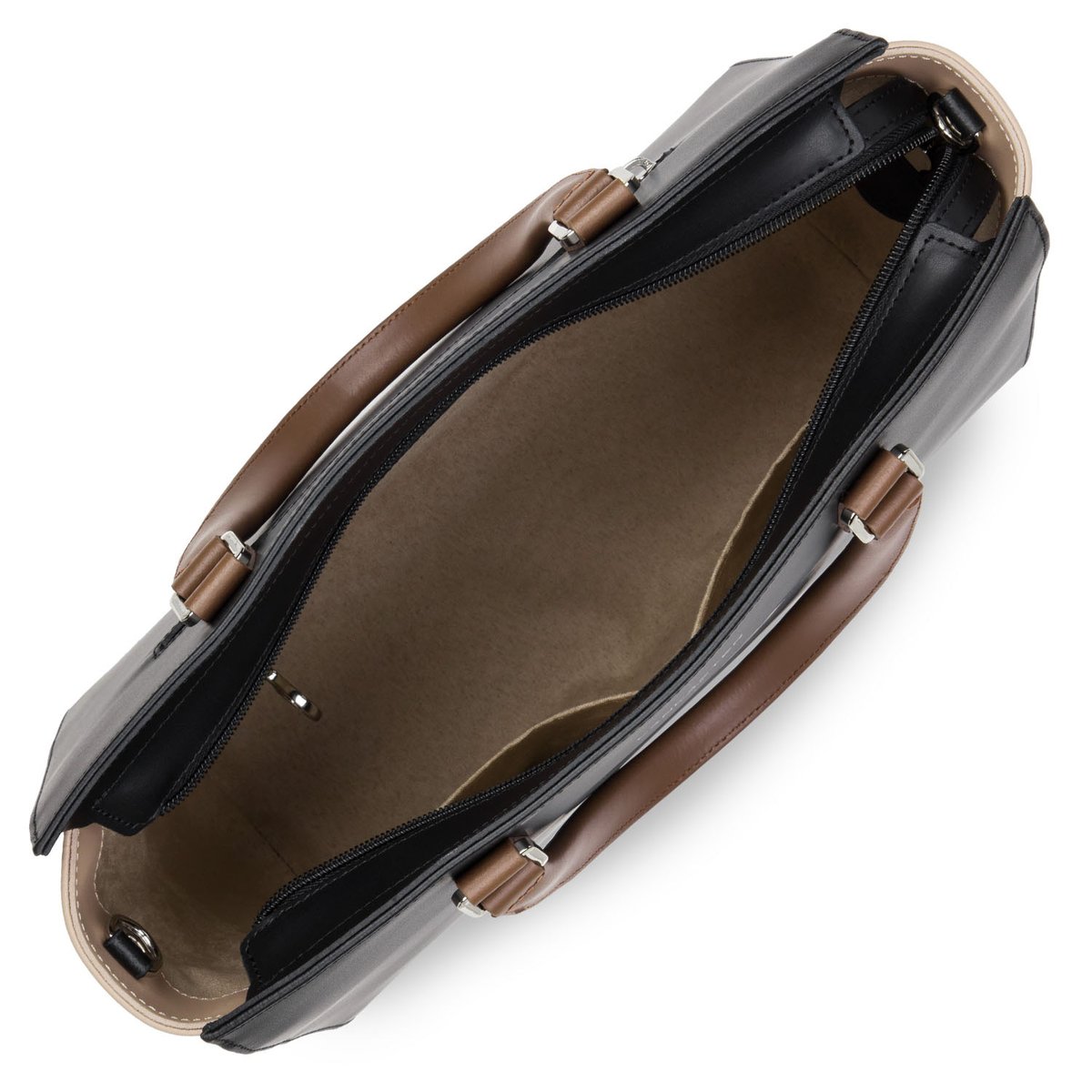 Grand sac cabas main, Made in France SMOOTH noir - nude - vison, LANCASTER
