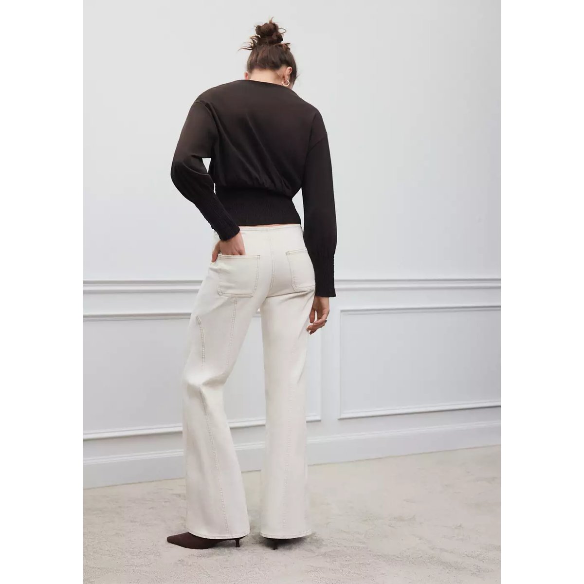 Jean taille basse coutures blanc cassé, MANGO TEEN