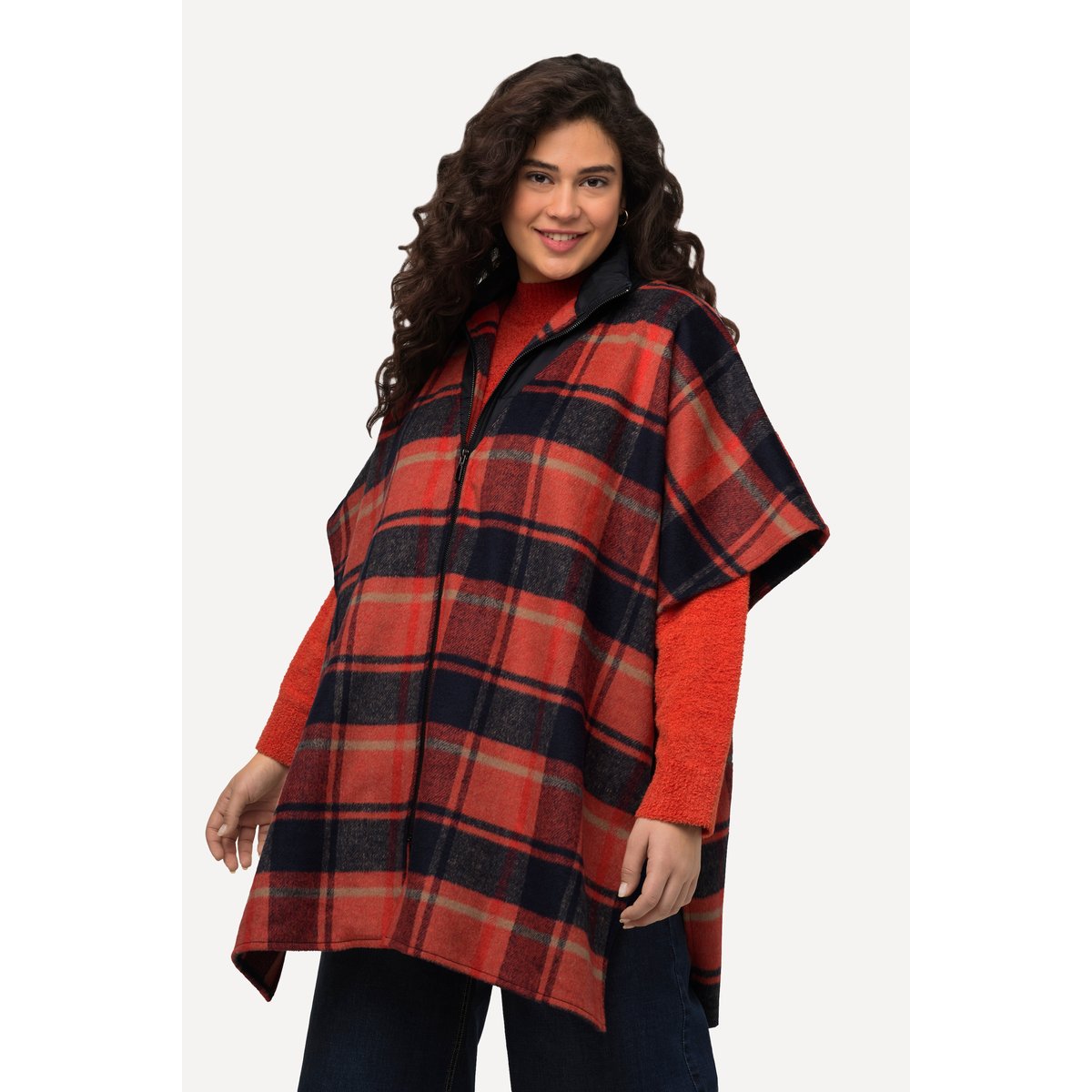 Poncho oversize à col camionneur et manches orange rouge, ULLA POPKEN