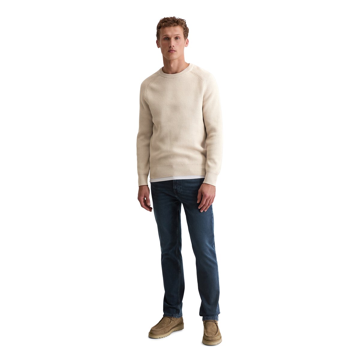 Pull-over regular en coton bio beige, MARC O'POLO