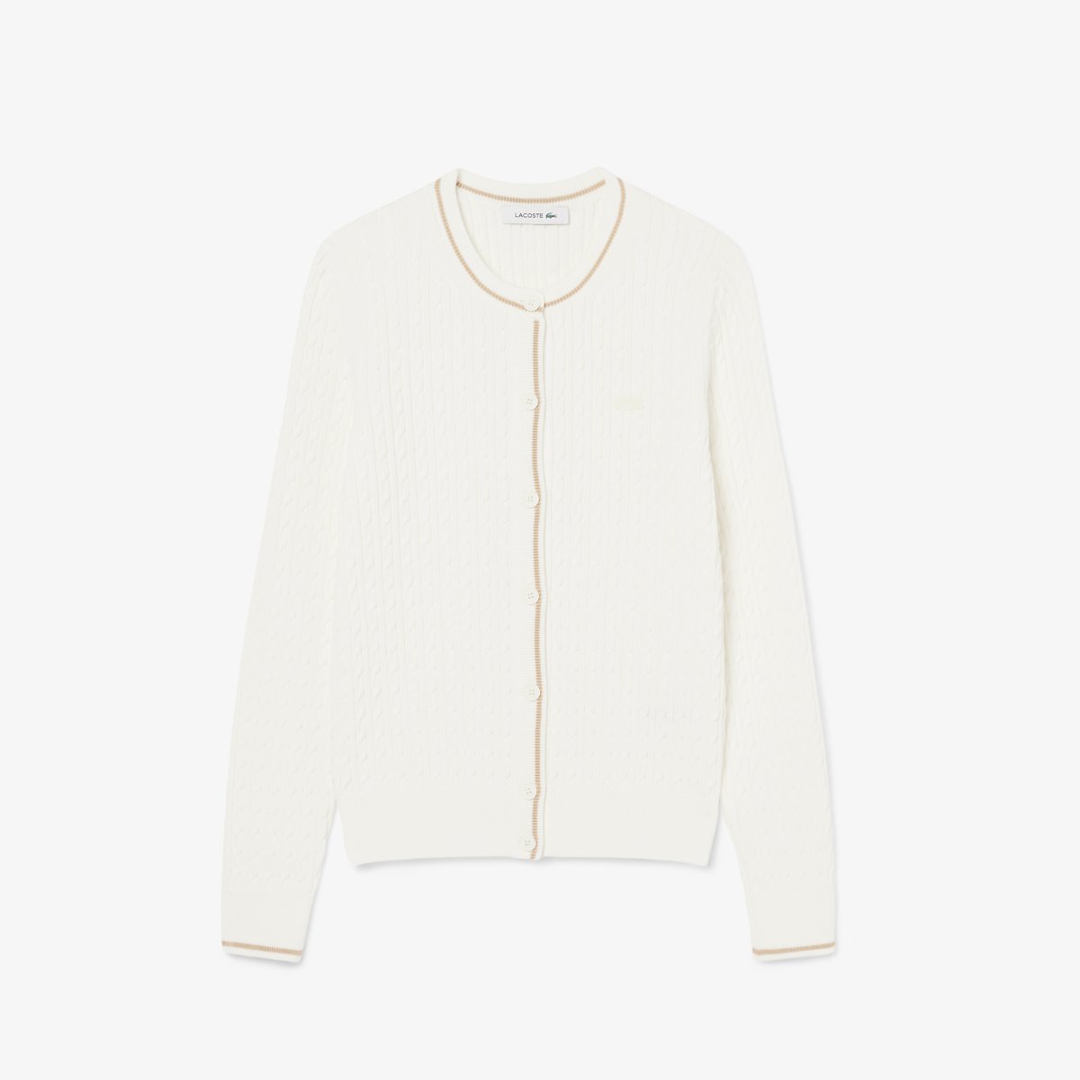 Cardigan maille torsadée rayures blanc-70v, LACOSTE