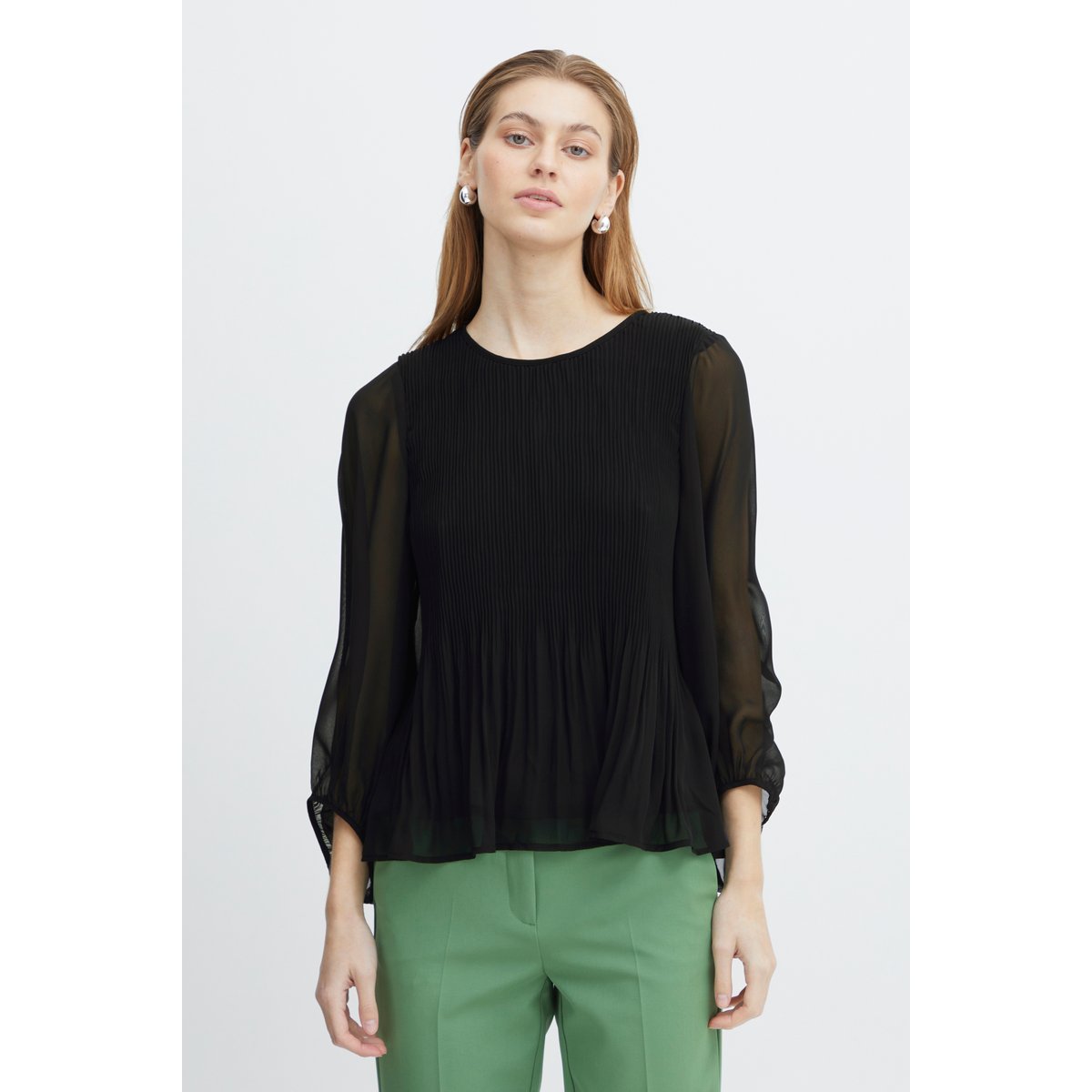 Blouse manches longues effet transparent noir black solid, ICHI