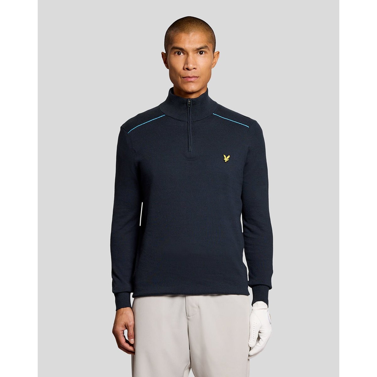Pull camionneur à liserés zippé bleu foncé marine, LYLE & SCOTT