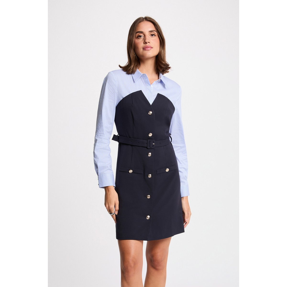 Robe courte effet 2-en-1 bleu marine, MORGAN