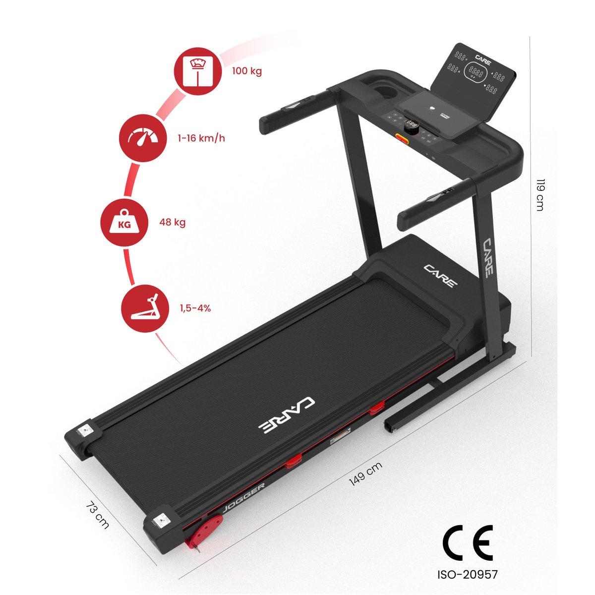 Tapis de course connecté - 16km/h - CARE - Jogger - KINOMAP noir, CARE FITNESS