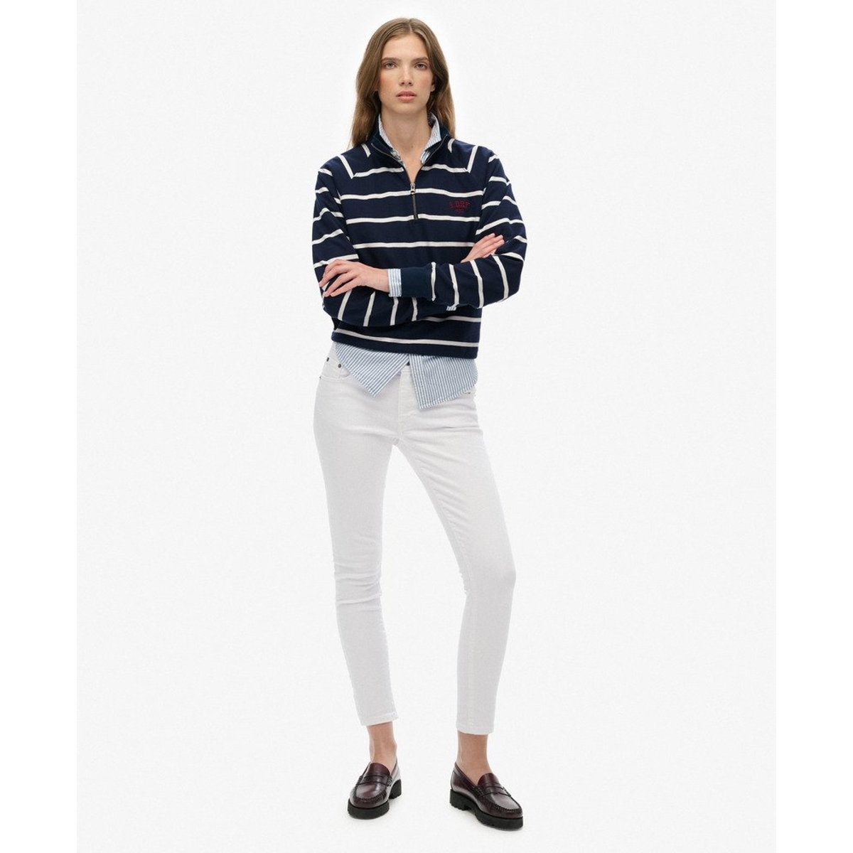 Sweatshirt Demi-Zip Athletic Essentials à Rayures bleu marine rayé, SUPERDRY