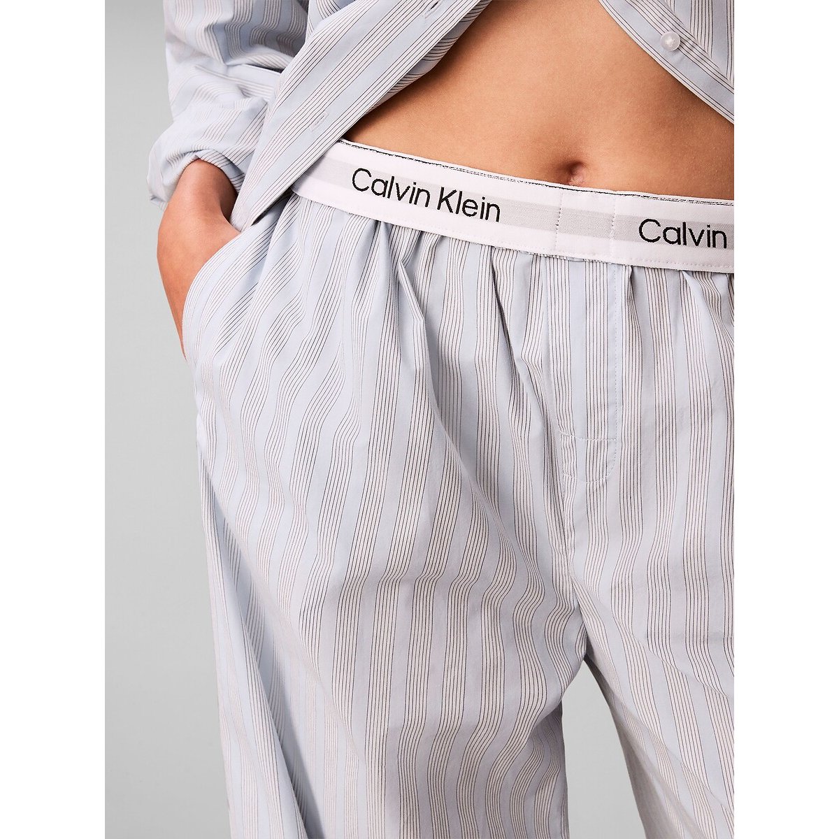 Pantalon de pyjama rayé en popeline rayé bleu clair, CALVIN KLEIN UNDERWEAR