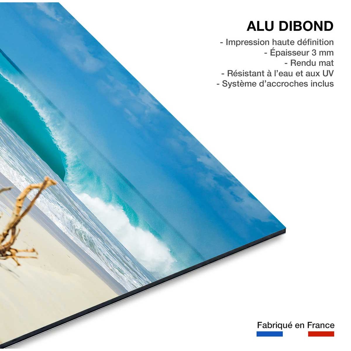 Tableau moderne plage de sable blanc tableau alu dibond, HEXOA