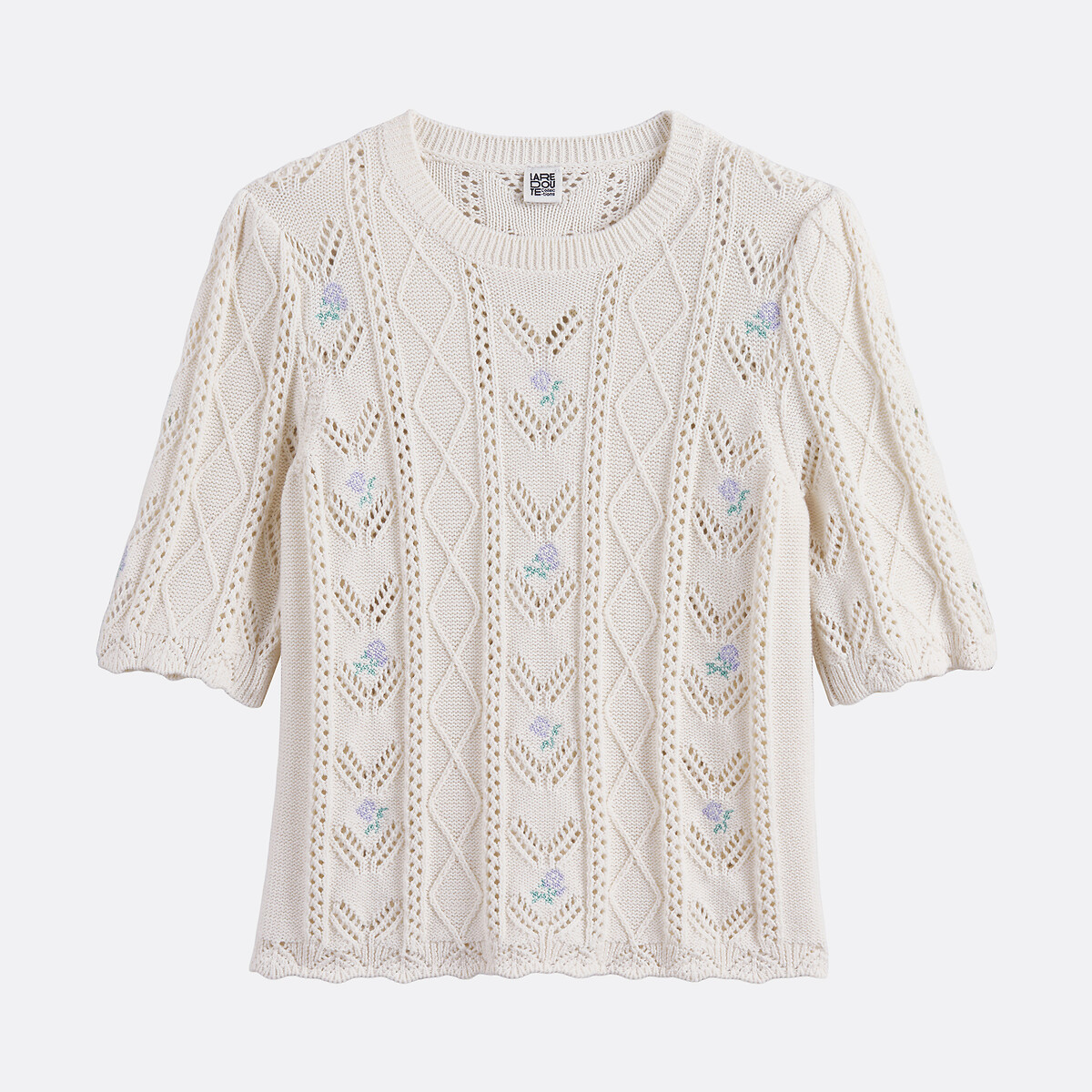 Fine Pointelle Knit Crew Neck Jumper ecru , LA REDOUTE COLLECTIONS