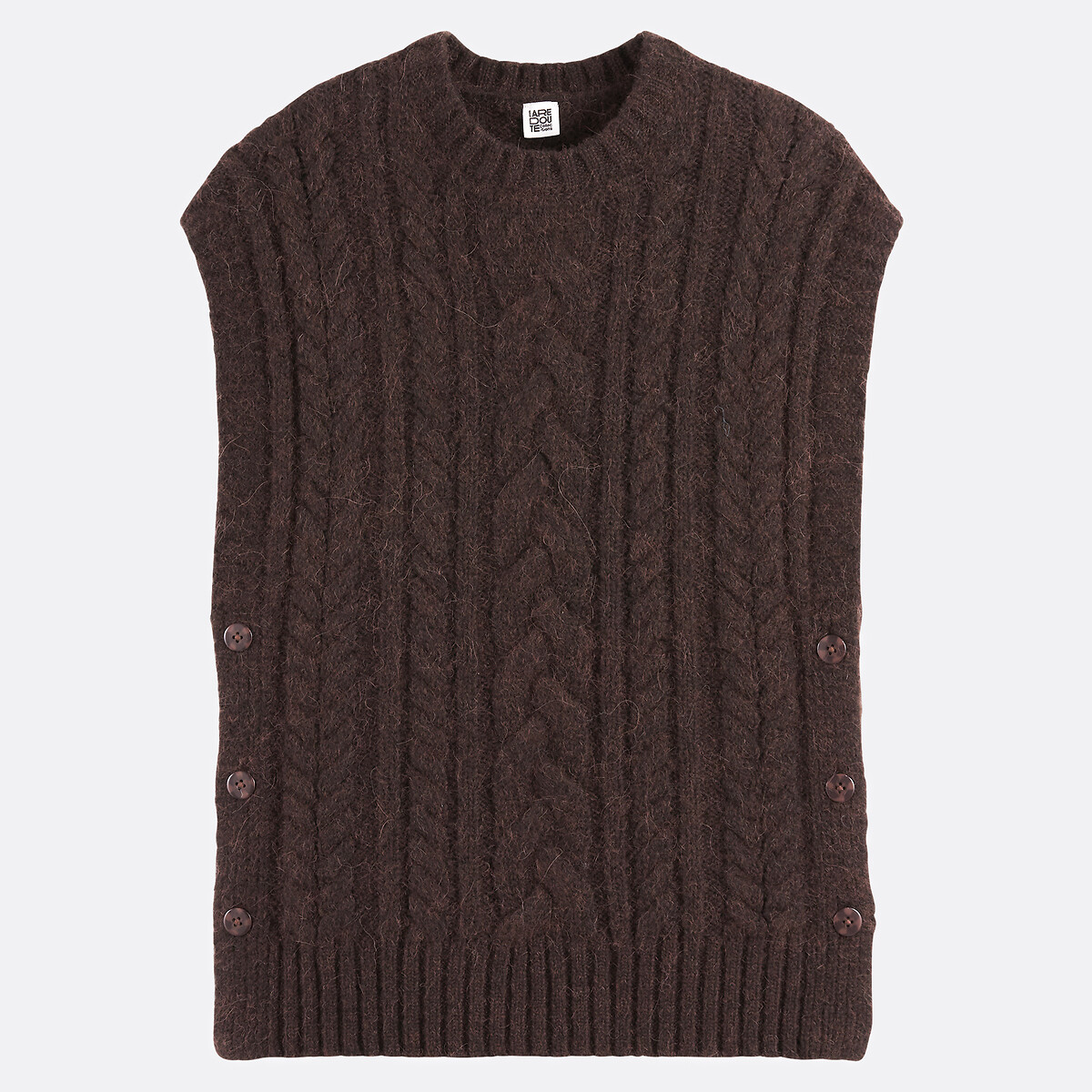 Sleeveless Crew Neck Jumper in Cable Knit brown, LA REDOUTE COLLECTIONS