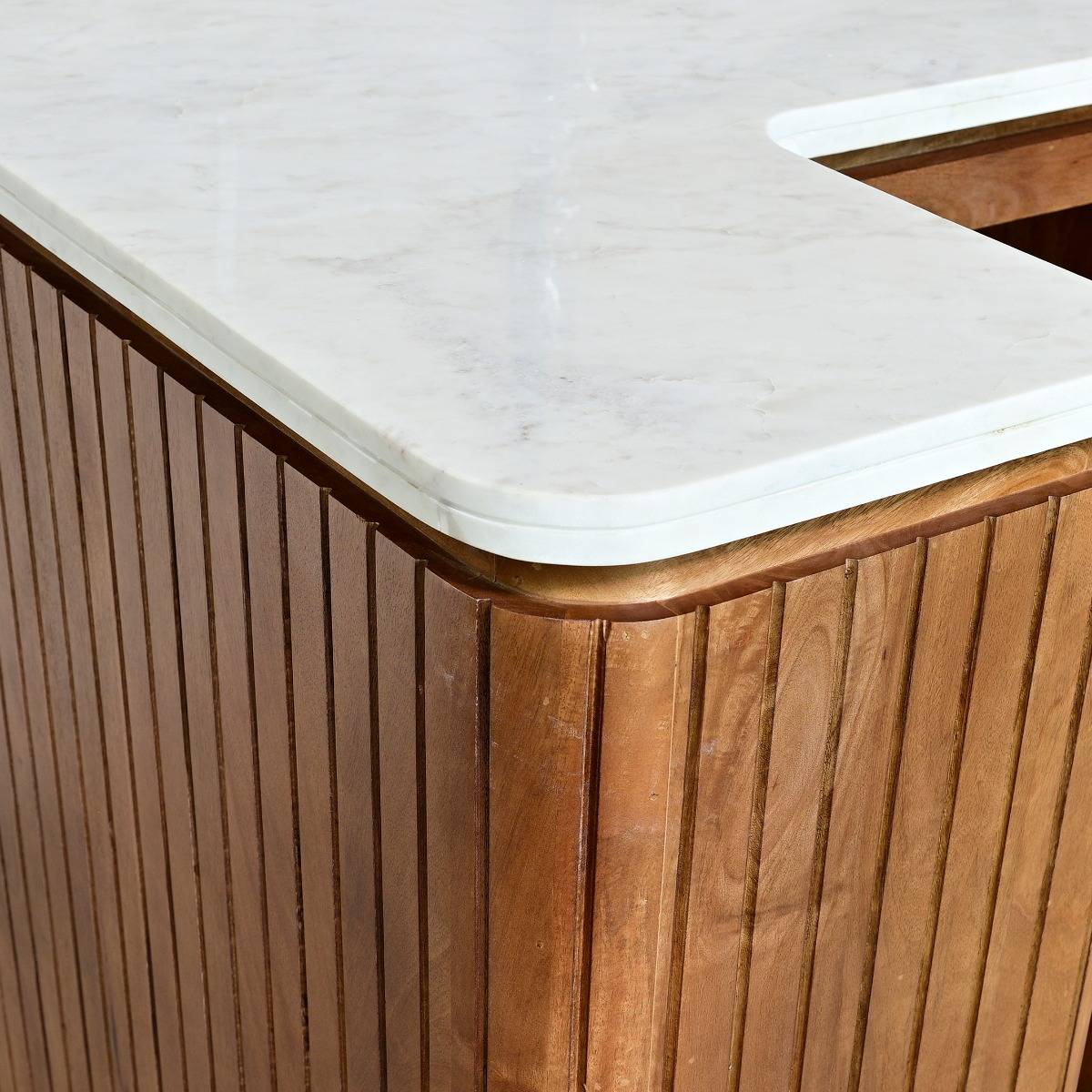 Meuble bar en bois de manguier et marbre MARION bois foncé, MADE IN MEUBLES
