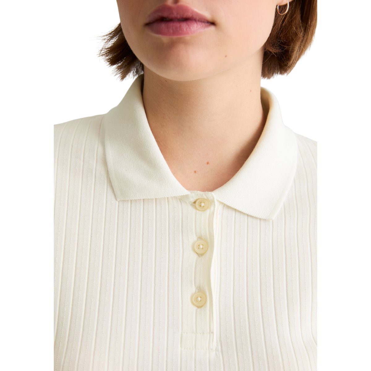 Polo à manches longues, coupe ajustée en jersey côtelé blanc, MARC O’POLO DENIM