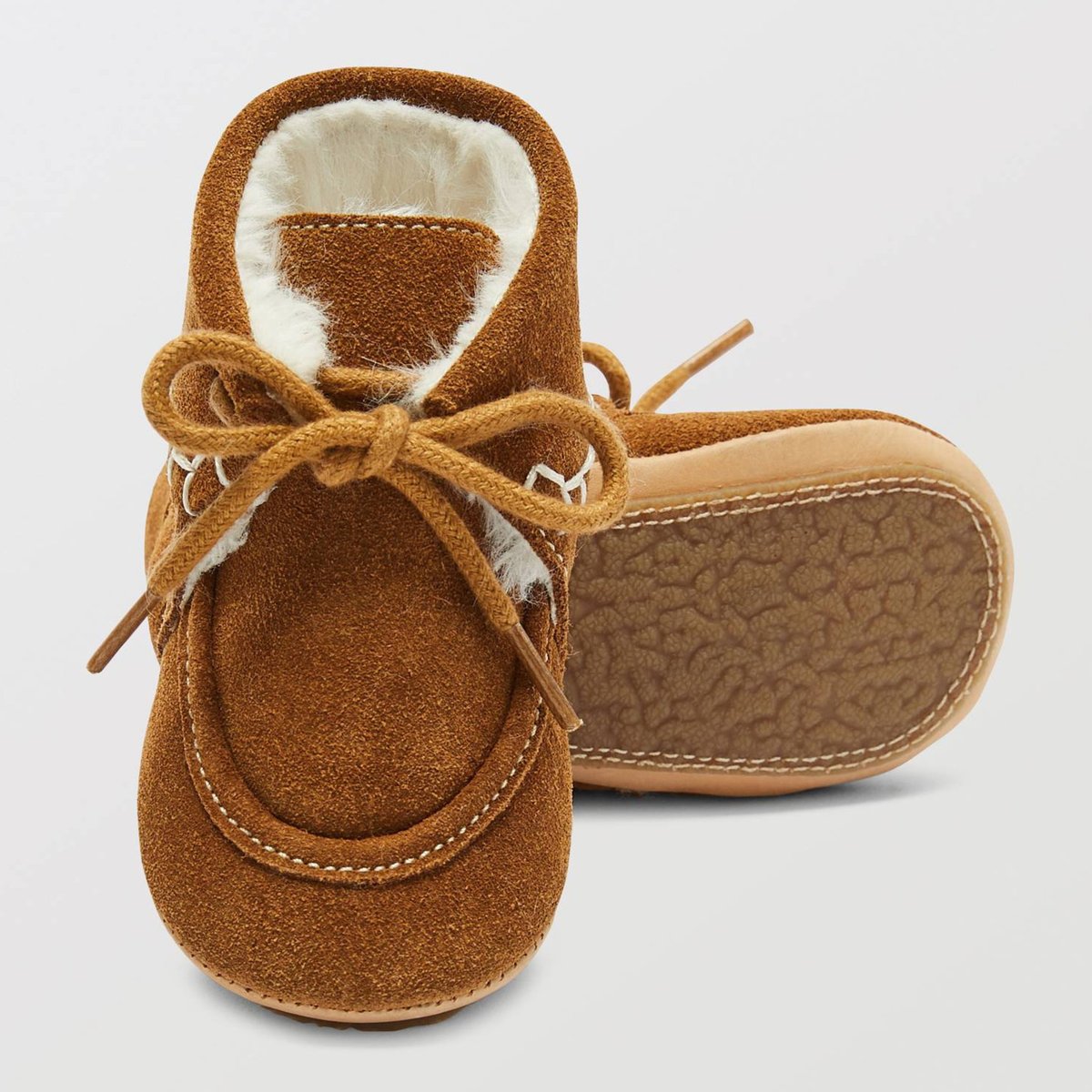 Chaussons fourrés en cuir tan access, BOUT'CHOU