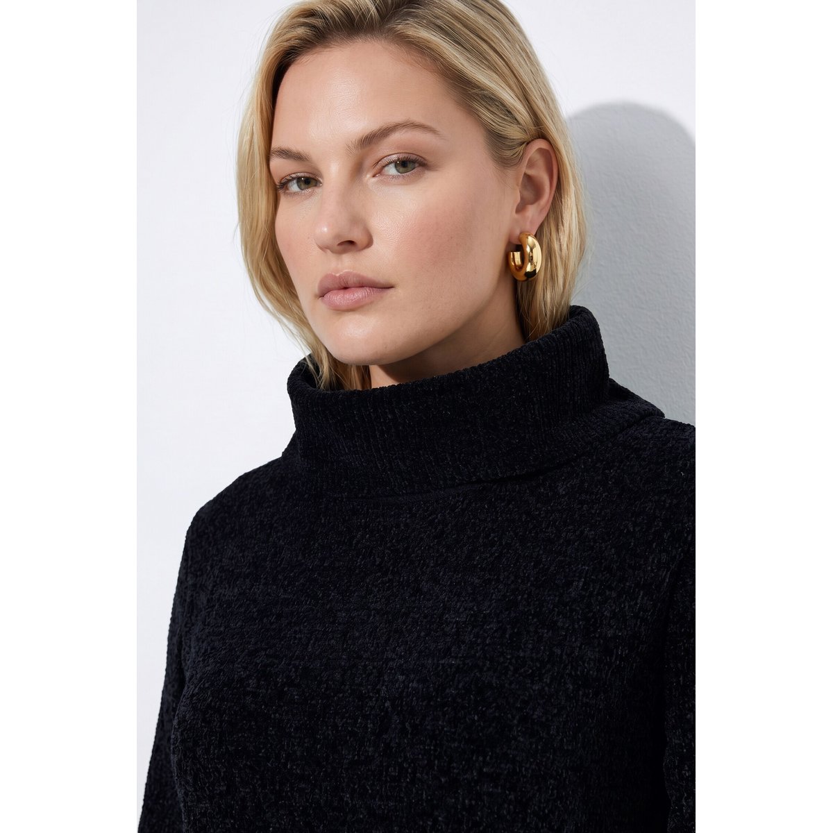 Robe en maille chenille, coupe évasée noir, ULLA POPKEN